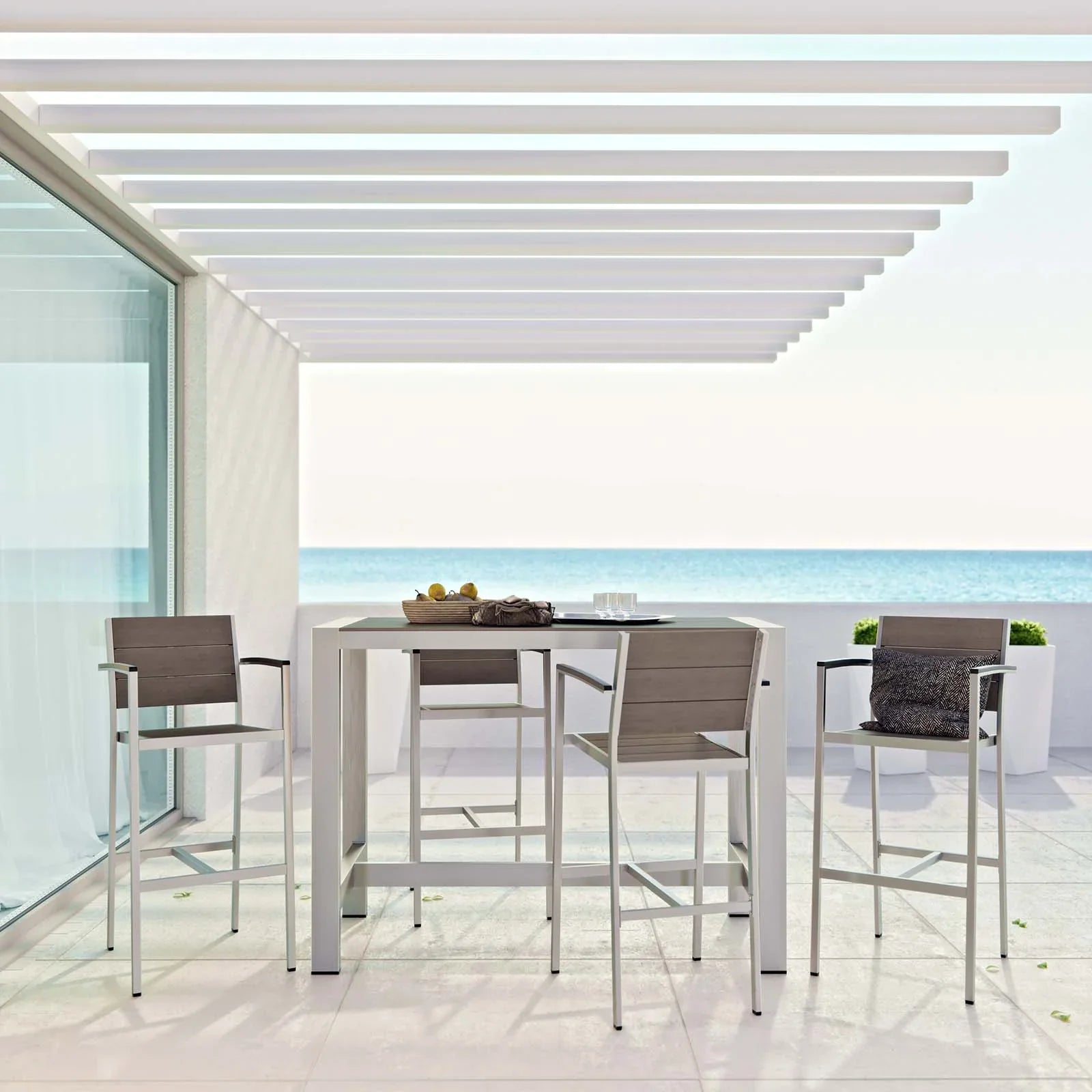 Shore 5 Piece Outdoor Patio Aluminum Dining Set in Silver Gray