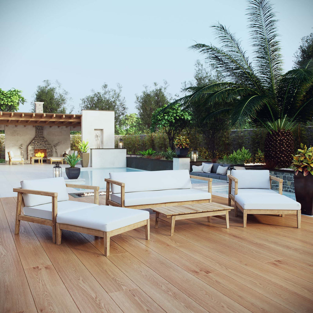 Bayport 6 Piece Outdoor Patio Teak Set in Natural White