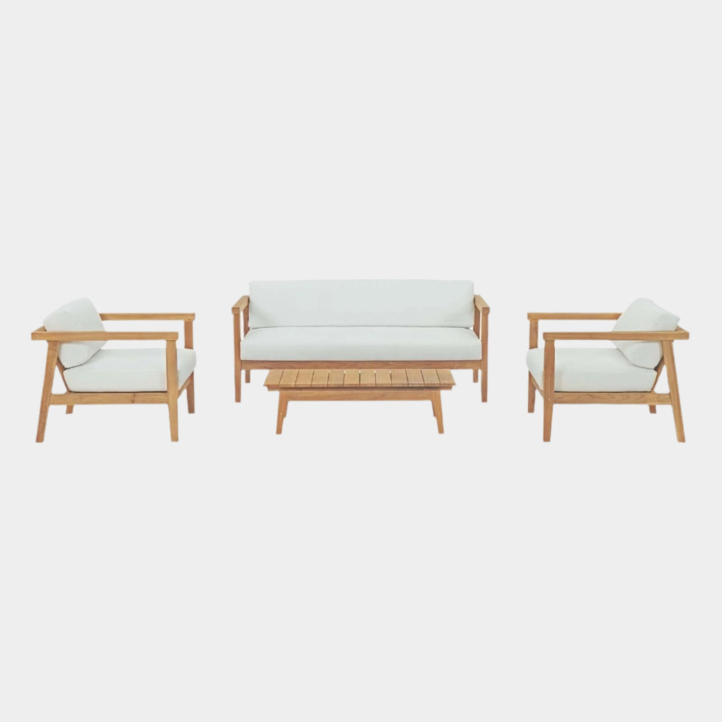 Bayport 4 Piece Outdoor Patio Teak Set in Natural White