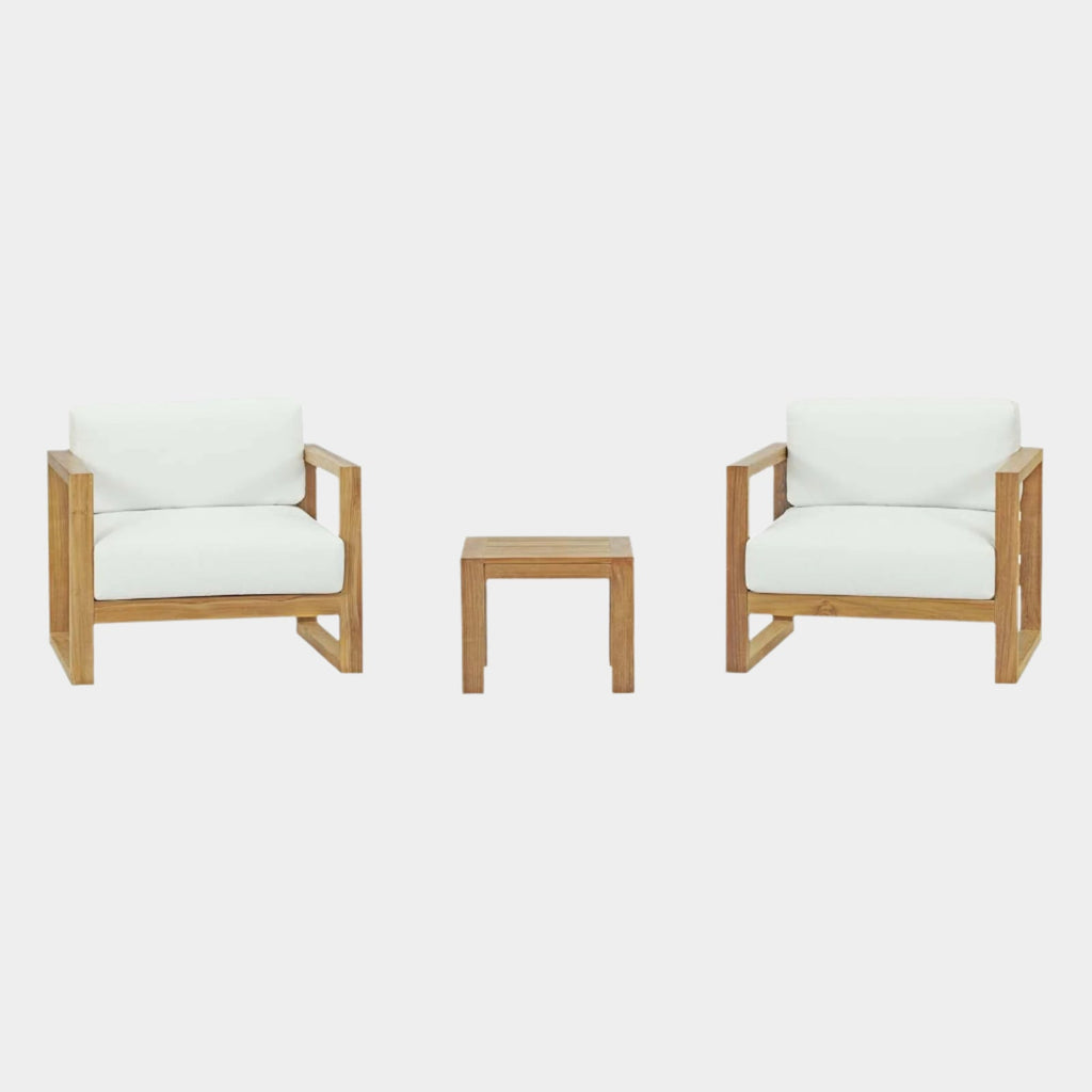 Upland 3 Piece Outdoor Patio Teak Set in Natural White