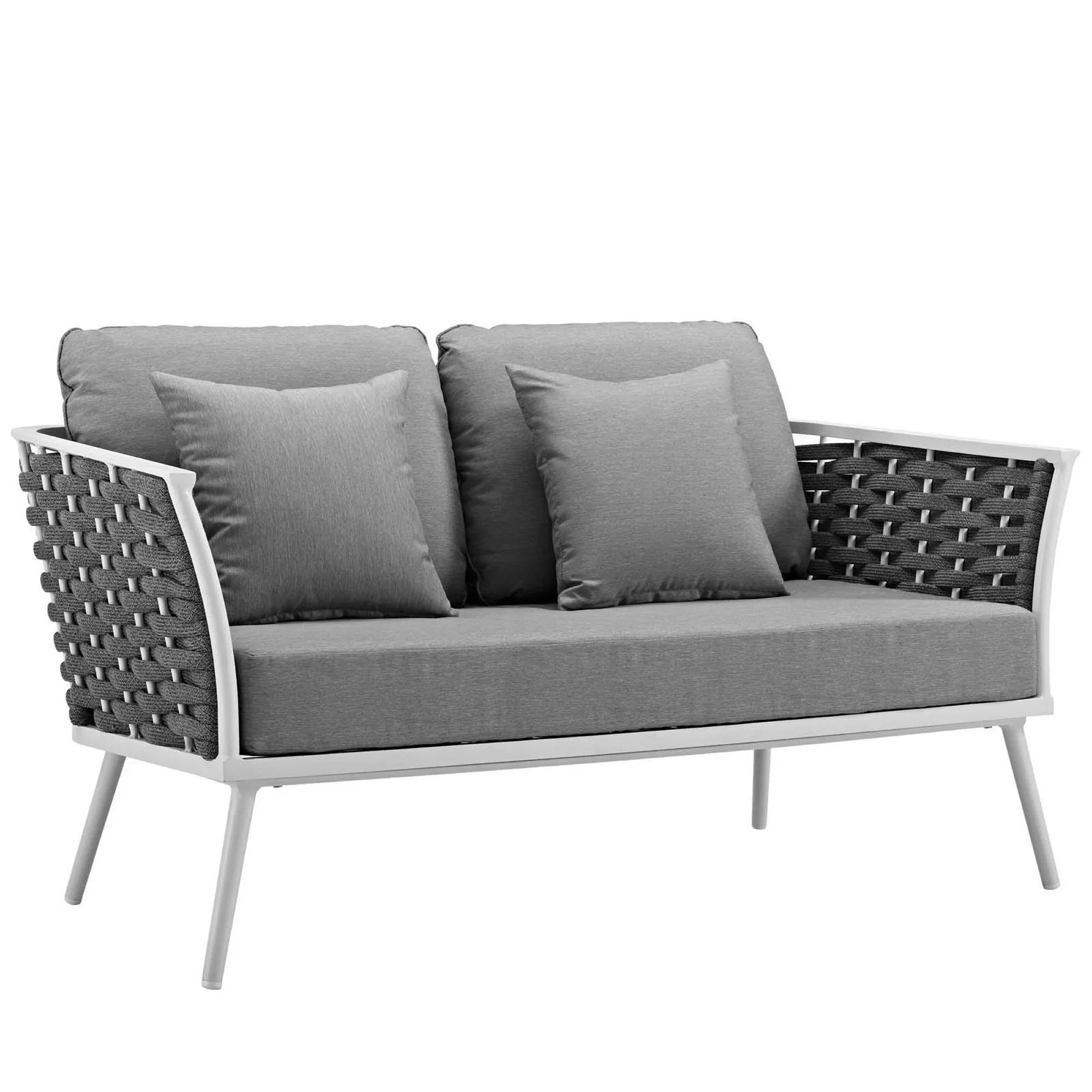 Stance 7 Piece Outdoor Aluminum Sectional Sofa Set in White Gray