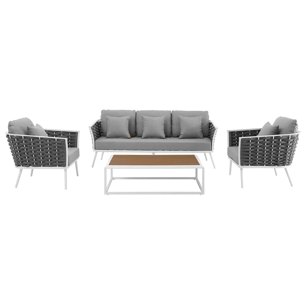 Stance 4 Piece Outdoor Patio Aluminum Sectional Sofa Set in White Gray