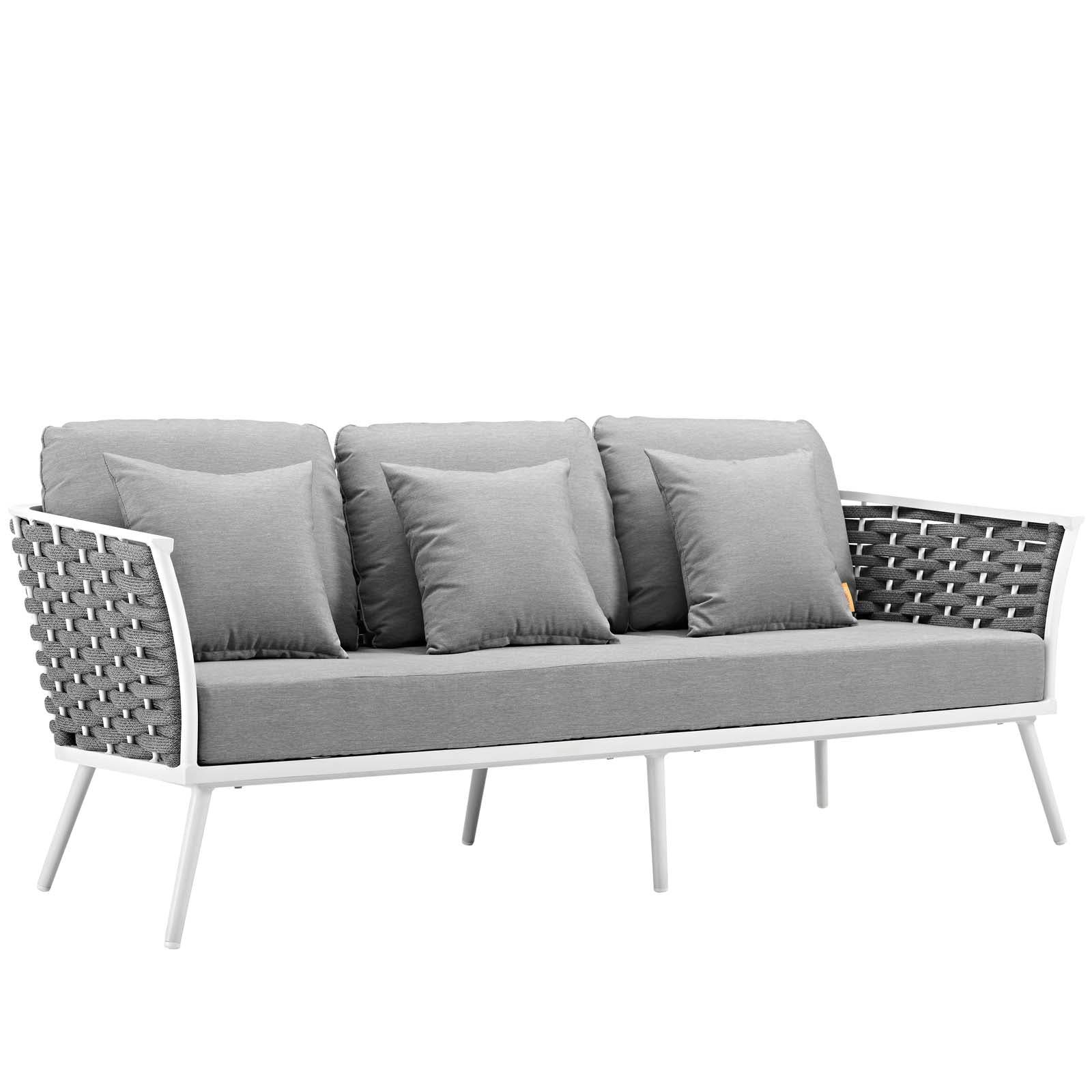 Stance 4 Piece Outdoor Patio Aluminum Sectional Sofa Set in White Gray