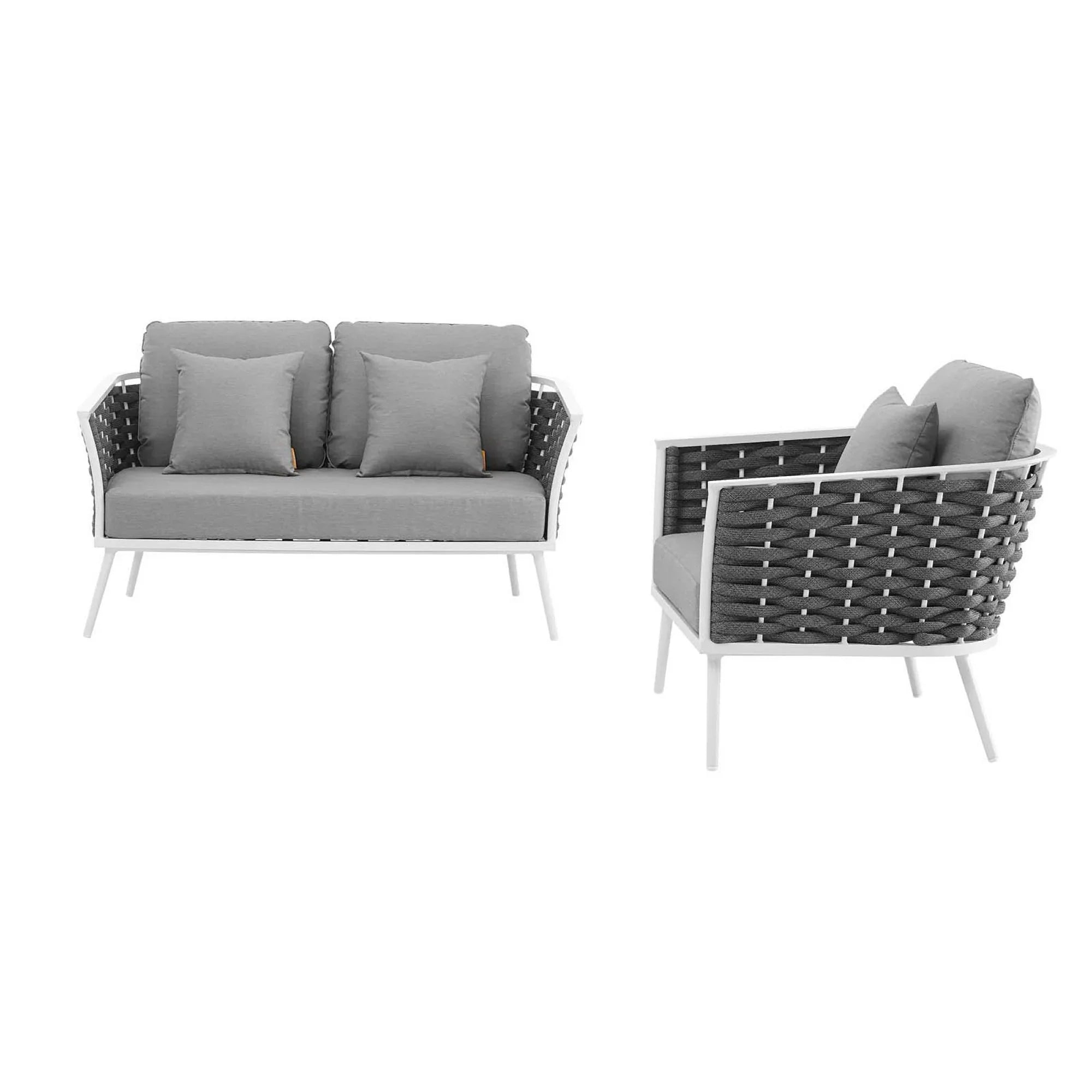 Stance 2 Piece Outdoor Aluminum Sectional Sofa Set in White Gray