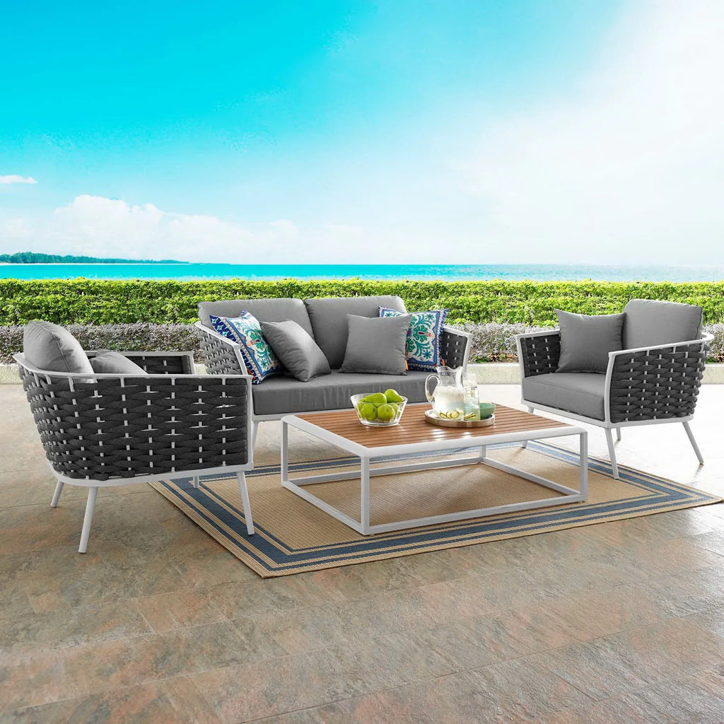 Stance 4 Piece Outdoor Aluminum Sectional Sofa Set in White Gray