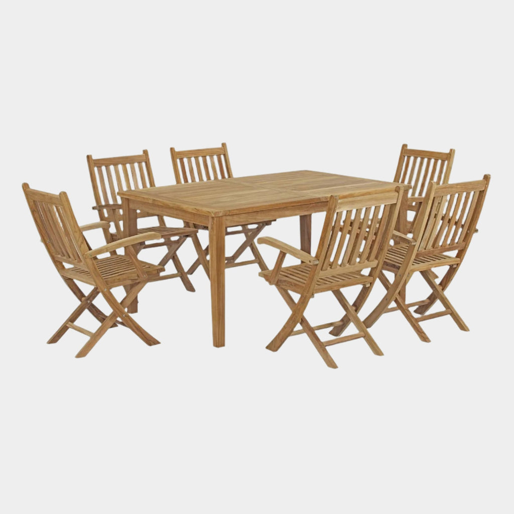 Marina 7 Piece Outdoor Patio Teak Dining Set in Natural