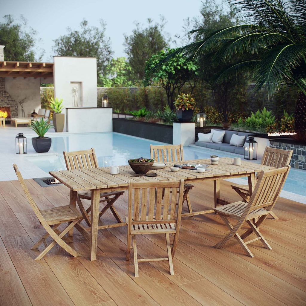 Marina 7 Piece Outdoor Patio Teak Dining Set in Natural