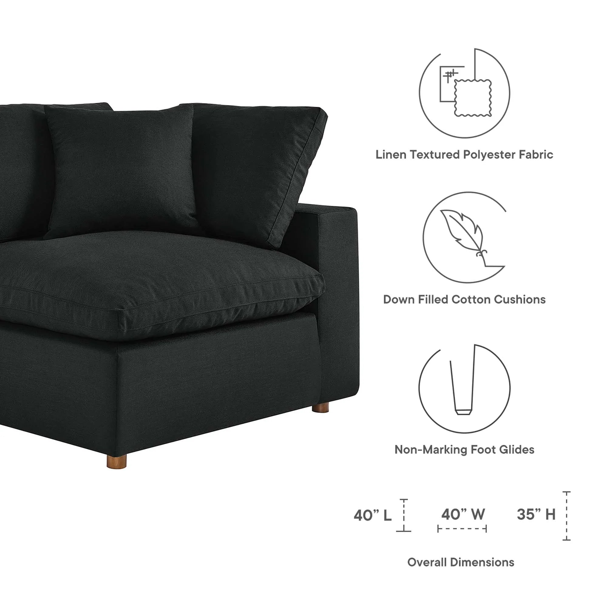 Commix 3 Piece Down Filled Overstuffed Sectional Sofa