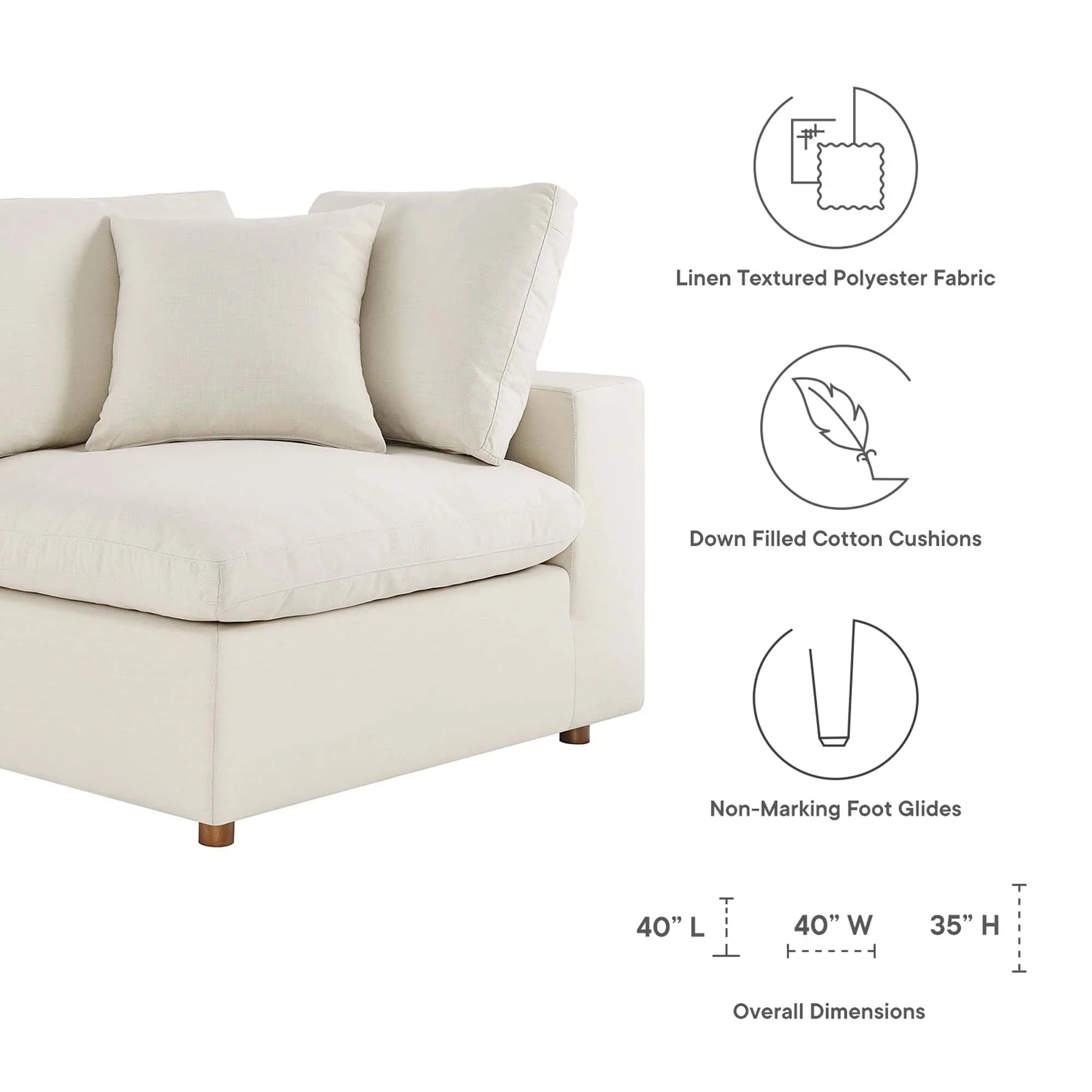 Commix 3 Piece Down Filled Overstuffed Sectional Sofa