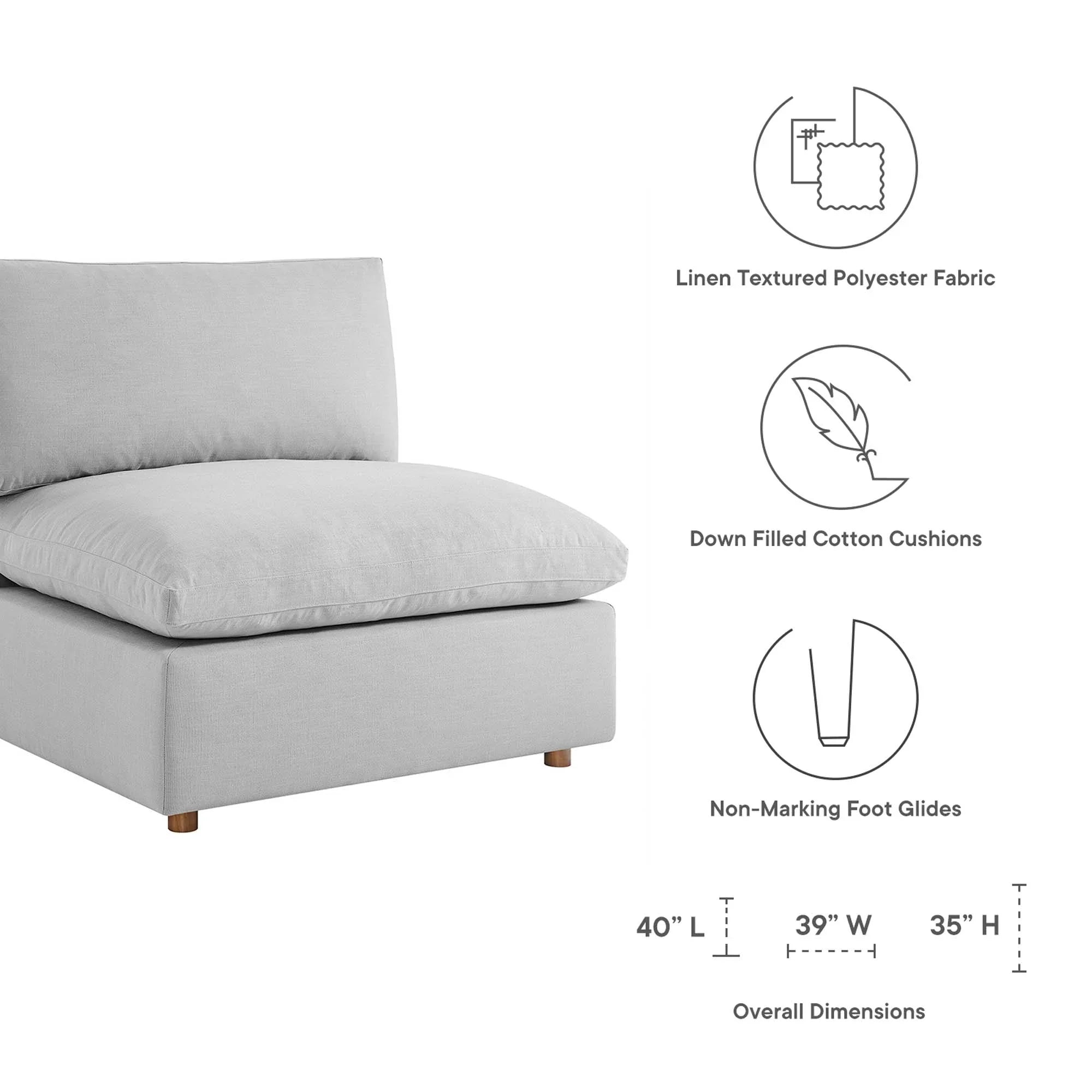 Commix 3 Piece Down Filled Overstuffed Sectional Sofa