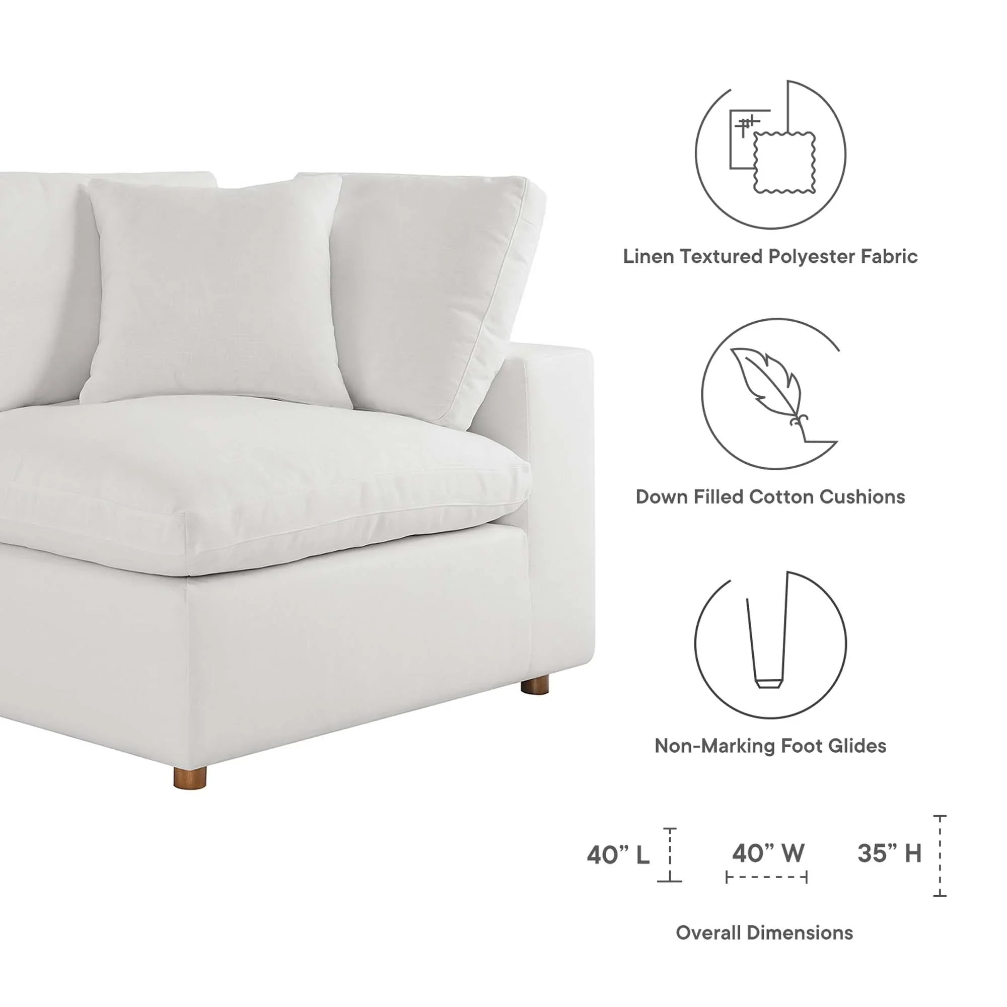 Commix 3 Piece Down Filled Overstuffed Sectional Sofa