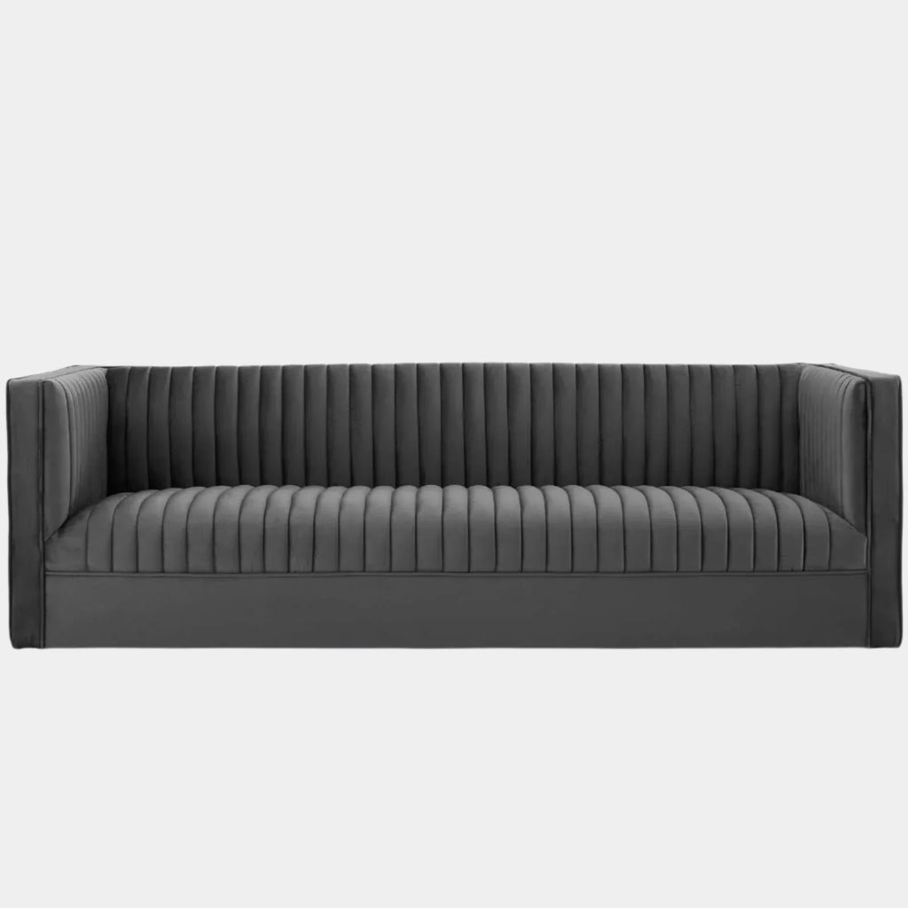 Sanguine Vertical Channel Tufted Performance Velvet Sofa in Gray