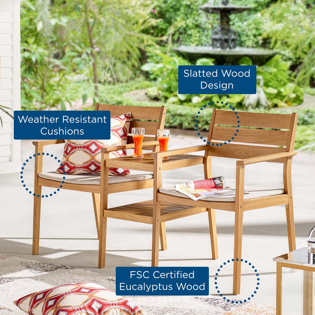 Viewscape Outdoor Patio Ash Wood Jack and Jill Chair Set in Natural Taupe