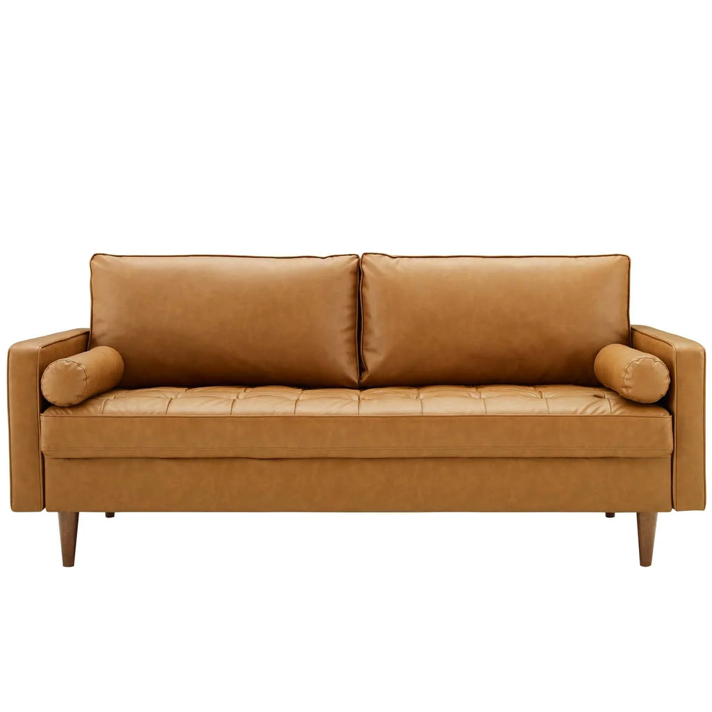 Valour Tufted Vegan Leather Sofa in Tan
