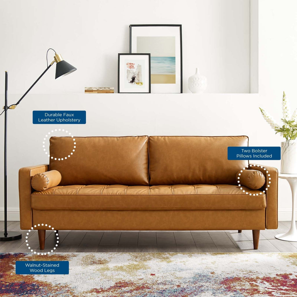 Valour Tufted Vegan Leather Sofa in Tan