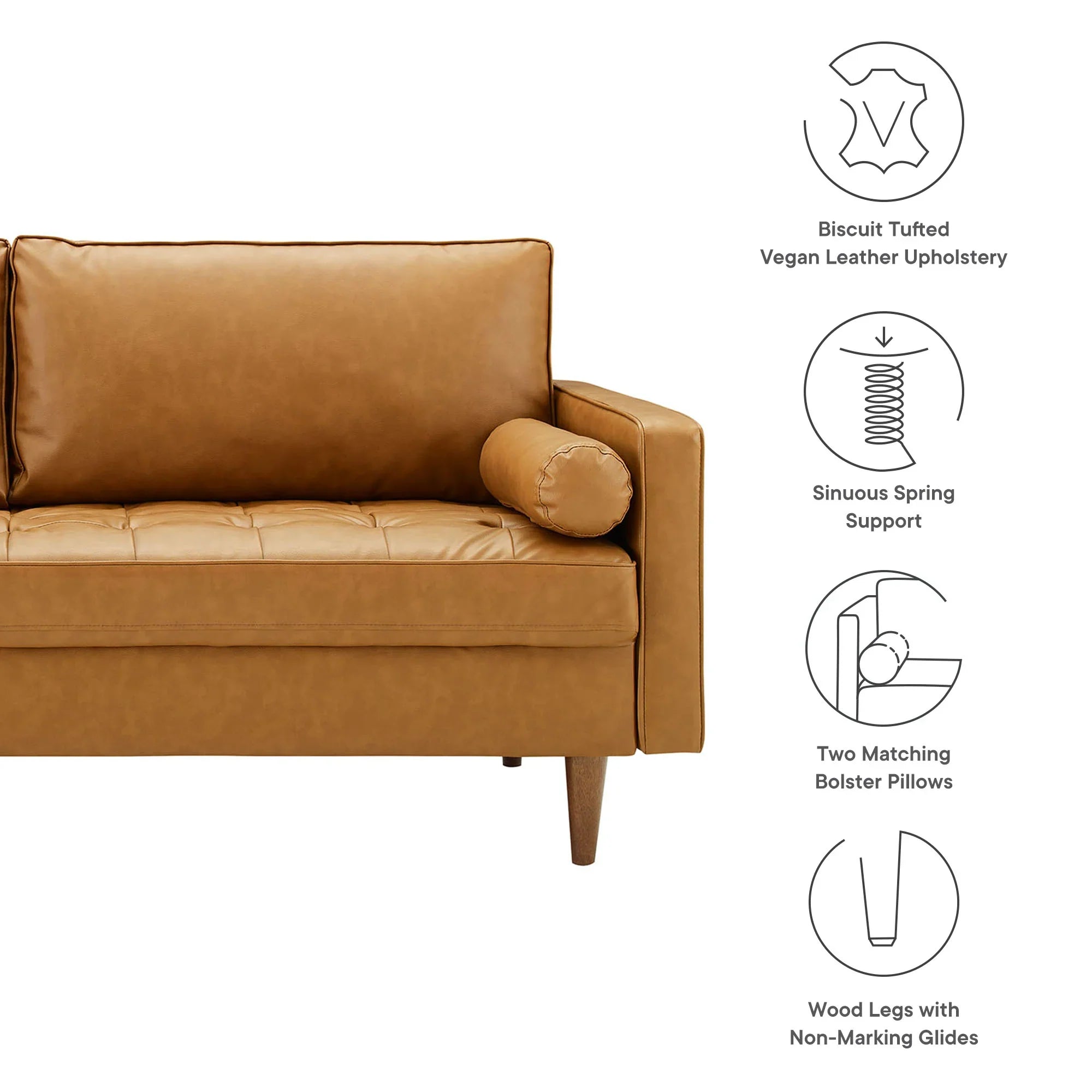 Valour Tufted Vegan Leather Sofa in Tan