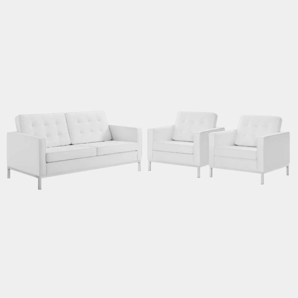 Loft 3 Piece Tufted Upholstered Faux Leather Set