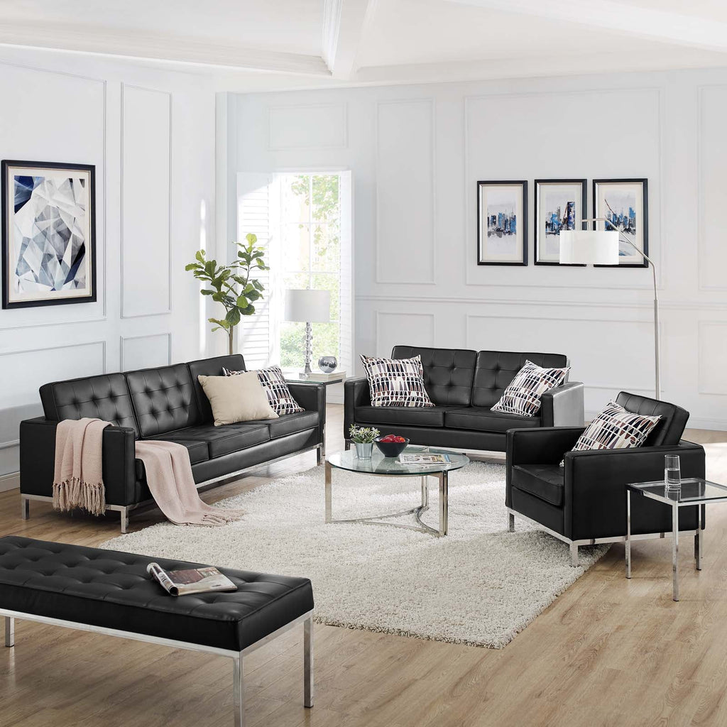 Loft 3 Piece Tufted Upholstered Faux Leather Set