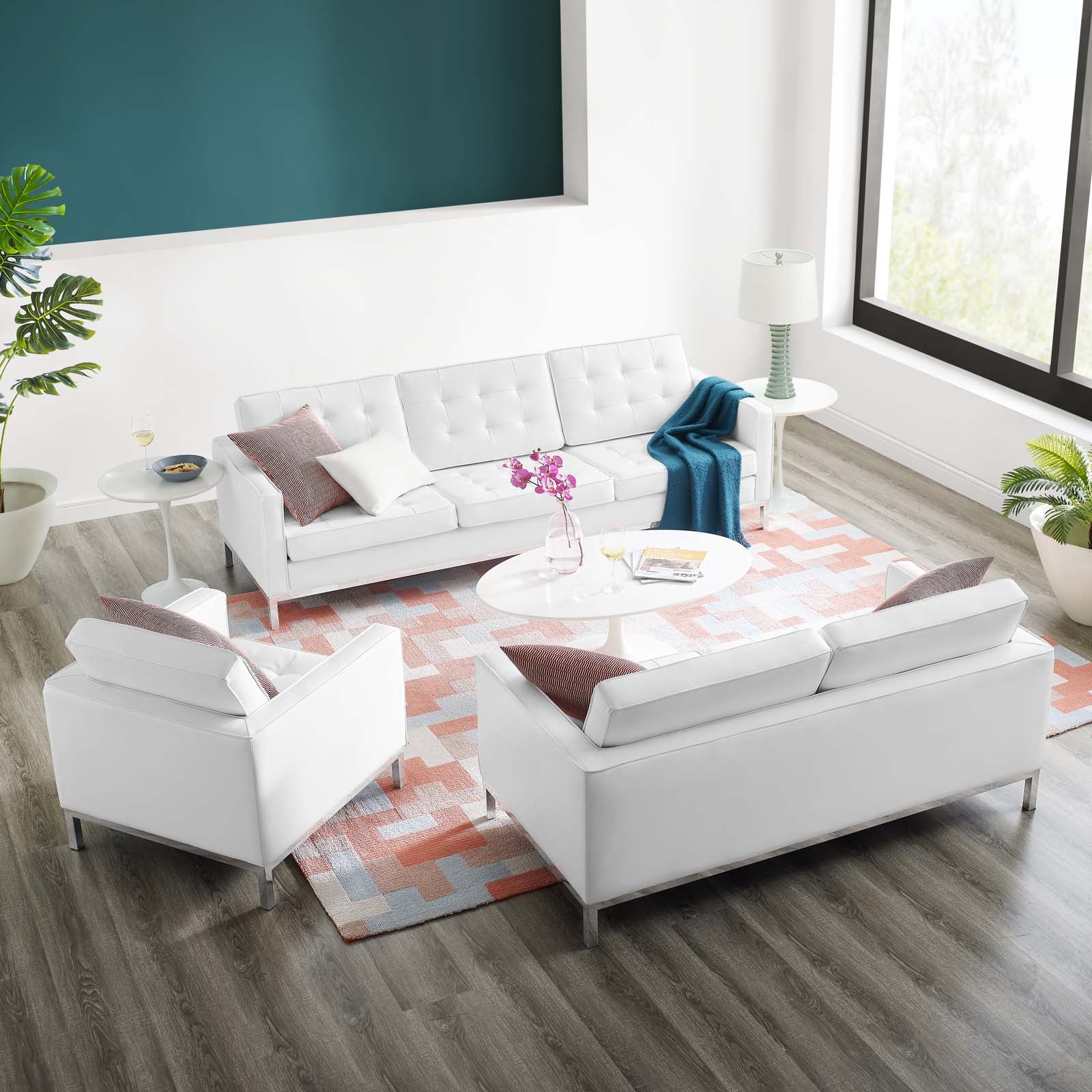 Loft 3 Piece Tufted Upholstered Faux Leather Set