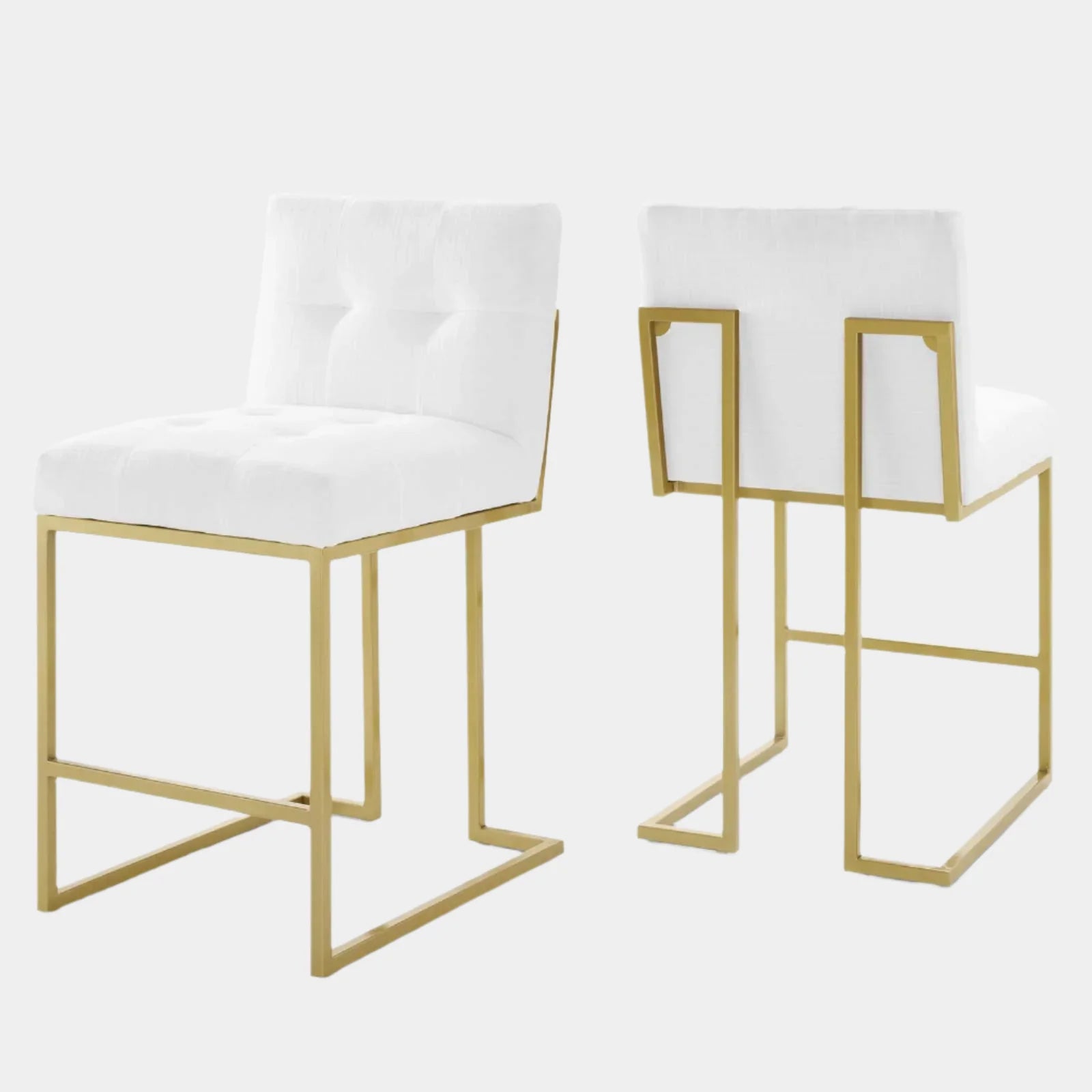 Privy Gold Stainless Steel Upholstered Fabric Counter Stool Set of 2