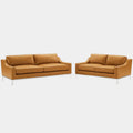 Harness Stainless Steel Base Leather Sofa and Loveseat Set