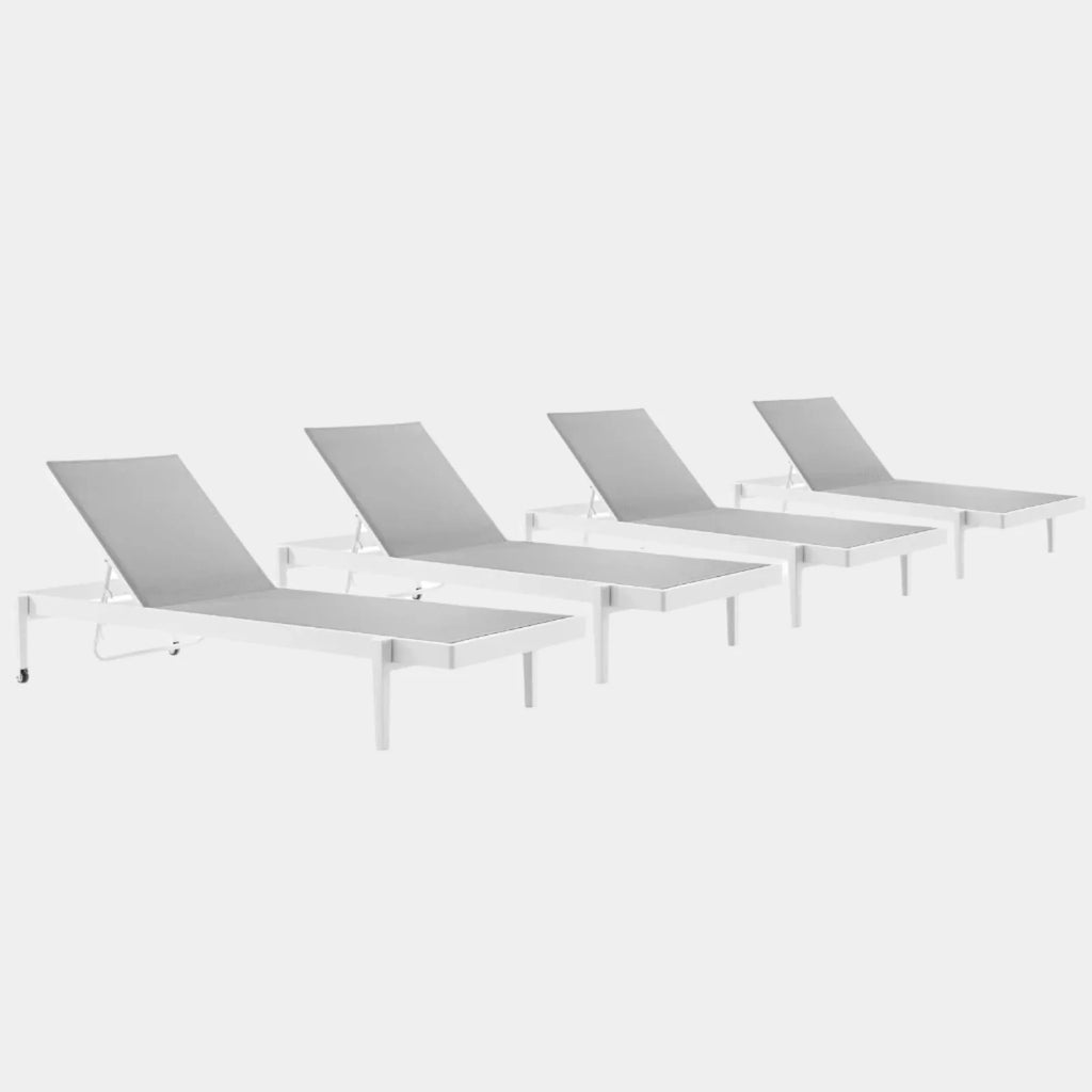Charleston Outdoor Patio Aluminum Chaise Lounge Chair Set of 4 in White Gray
