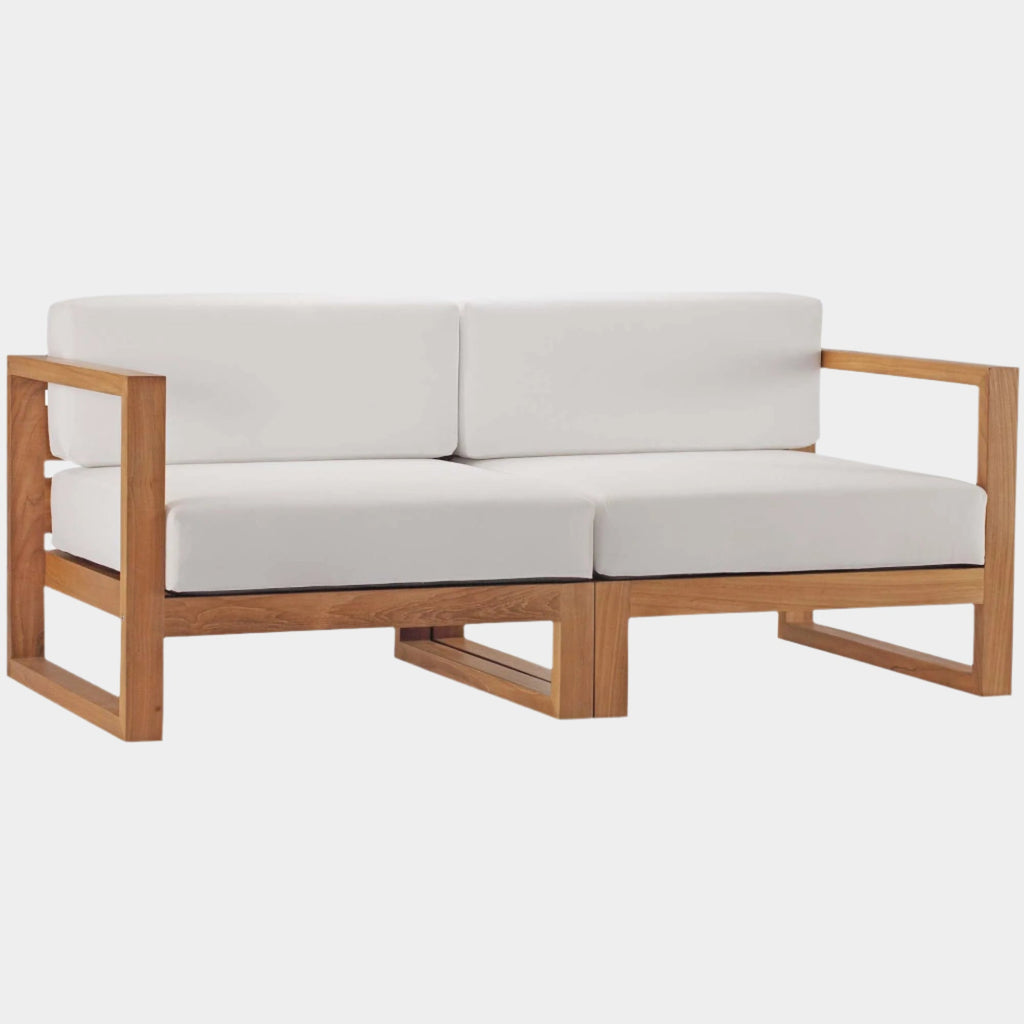 Upland 2-Piece Outdoor Patio Teak Wood Sectional Sofa Loveseat
