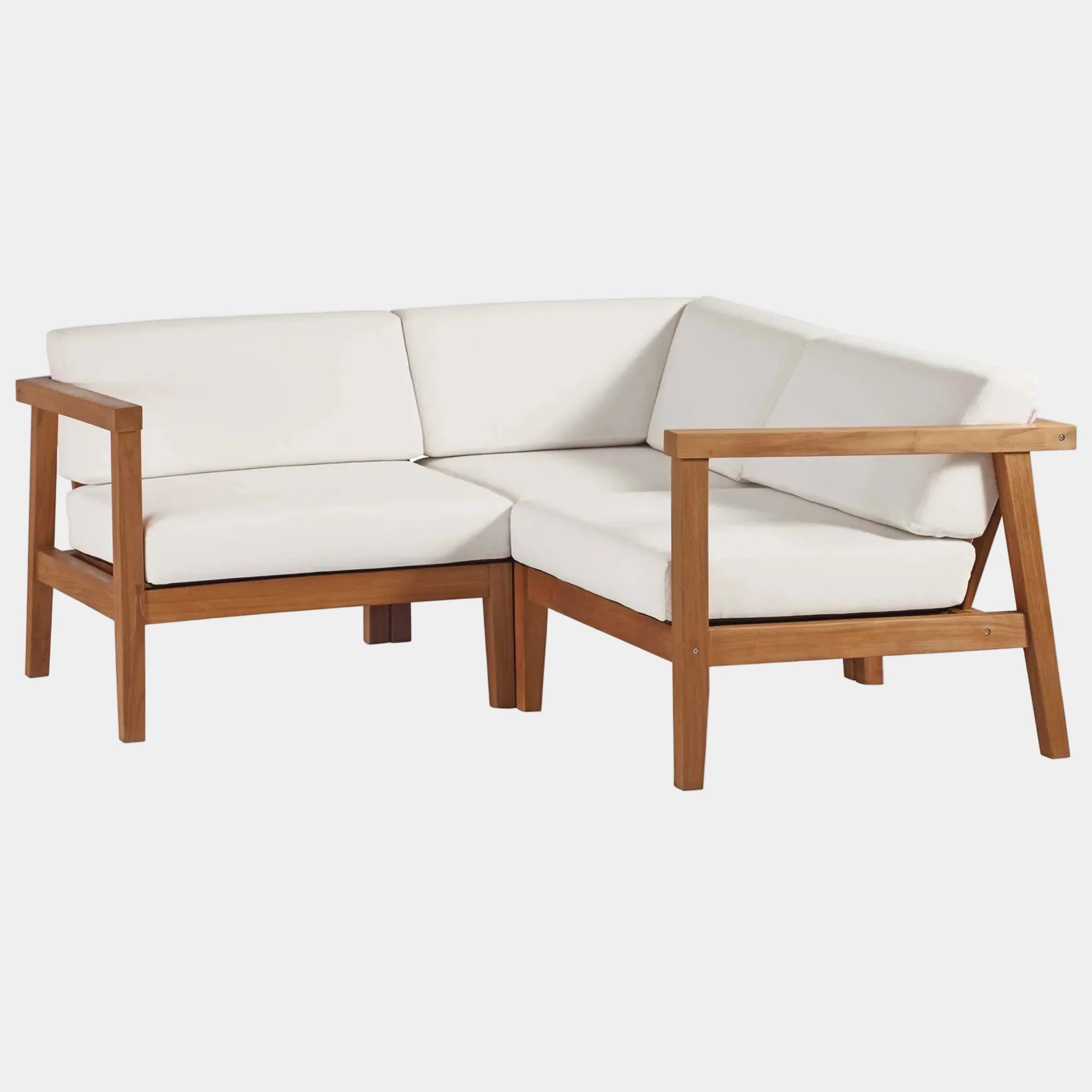 Bayport 3-Piece Outdoor Patio Teak Wood Sectional Sofa Set in Natural White