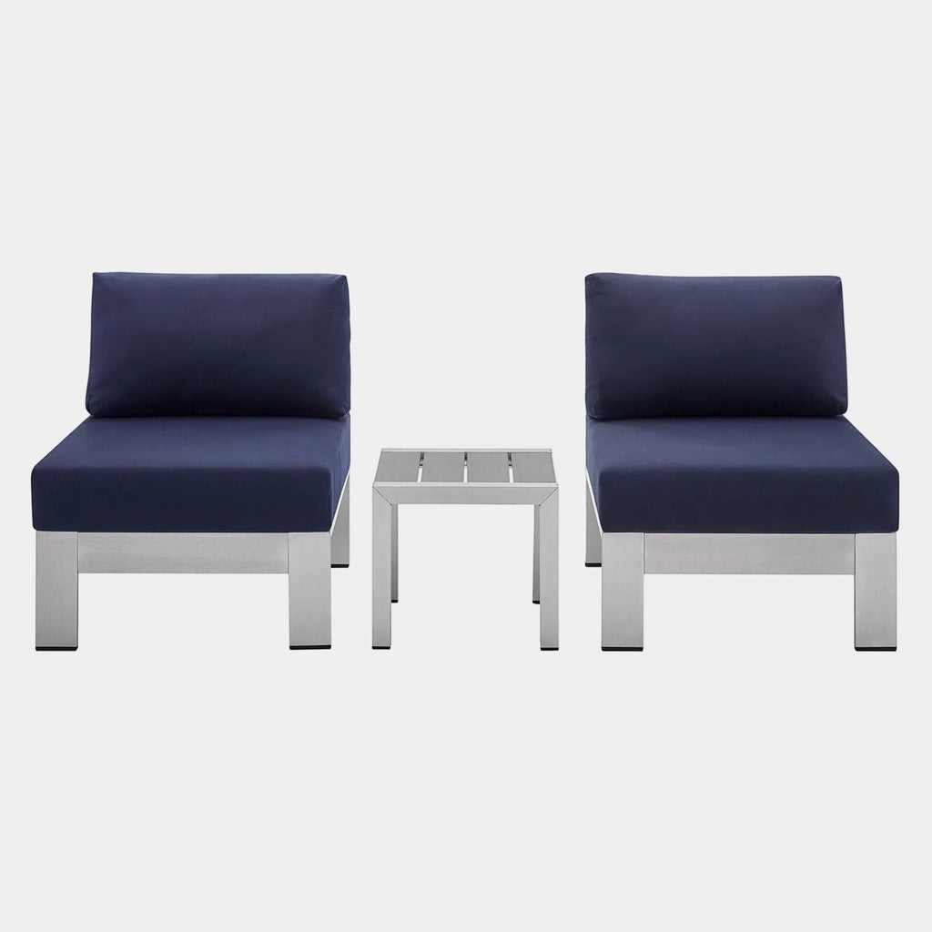 Shore 3 Piece Sunbrella® Fabric Outdoor Patio Aluminum Set
