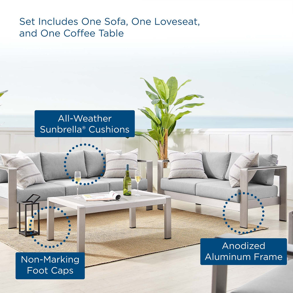 Shore 3 Piece Sunbrella® Fabric Outdoor Patio Aluminum Set