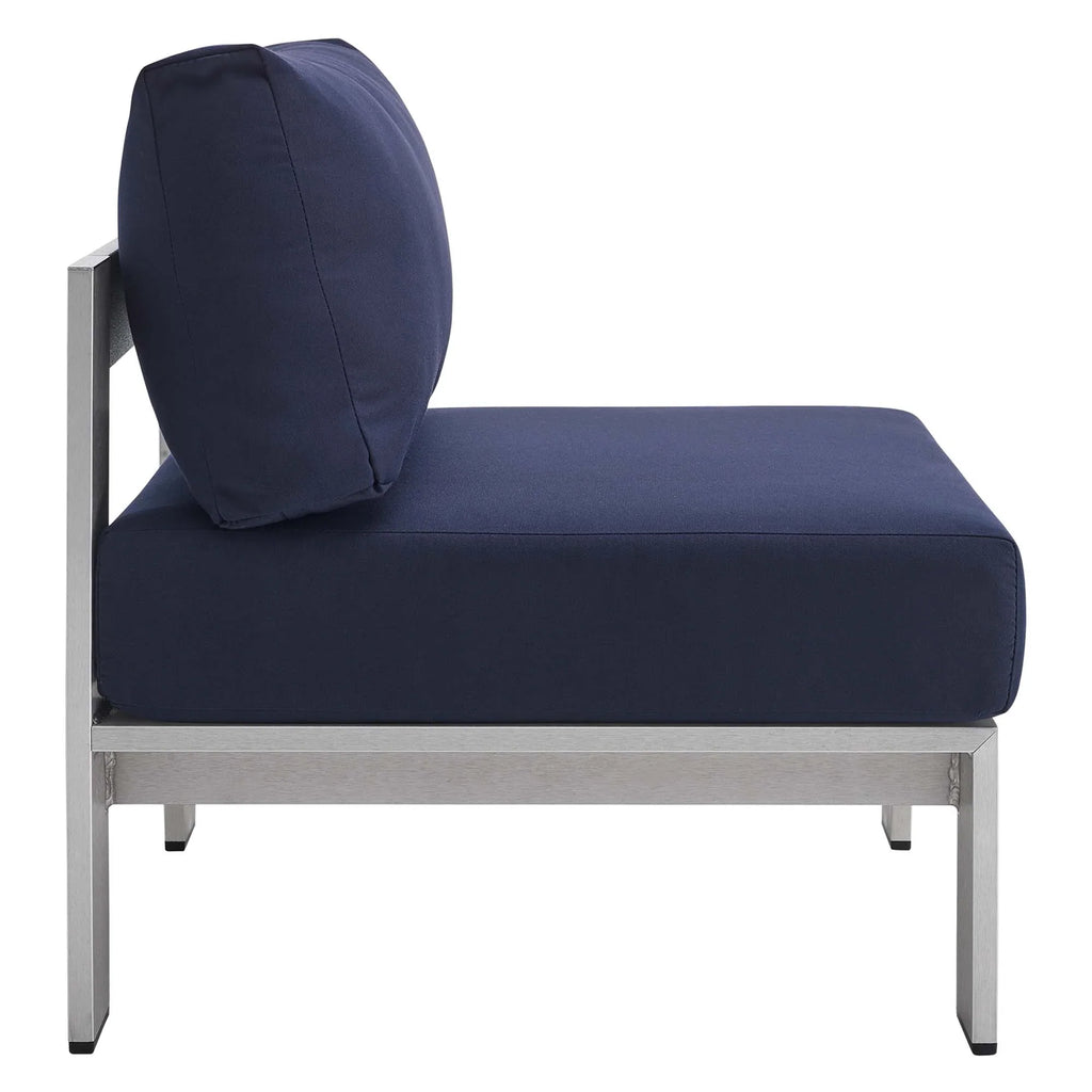 Shore 9 Piece Sunbrella® Fabric Outdoor Patio Aluminum Sectional Sofa Set in Silver Navy