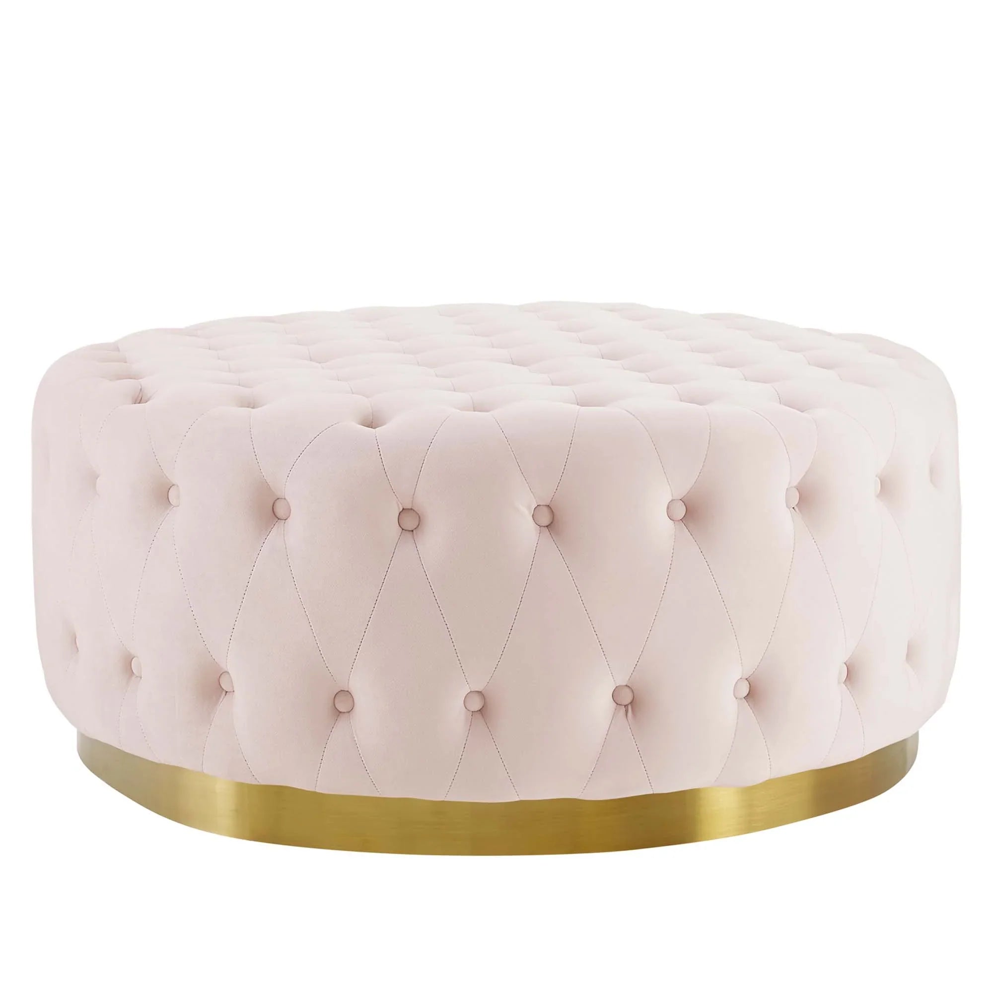Ensconce Tufted Performance Velvet Round Ottoman in Pink