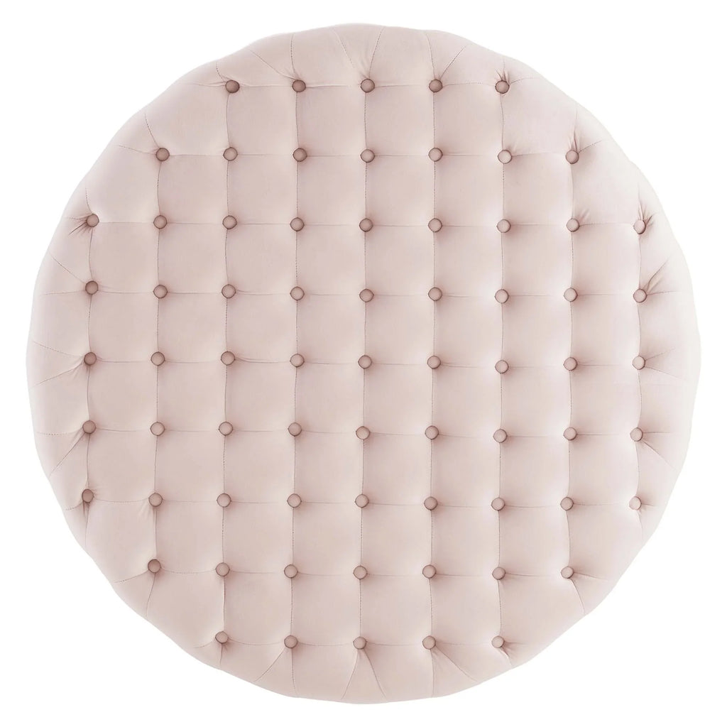 Ensconce Tufted Performance Velvet Round Ottoman in Pink