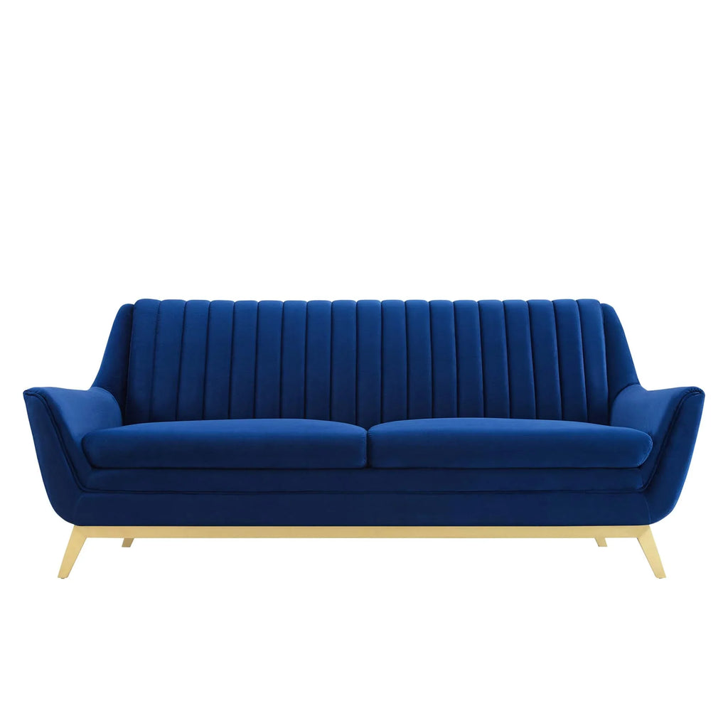 Winsome Channel Tufted Performance Velvet Sofa in Navy