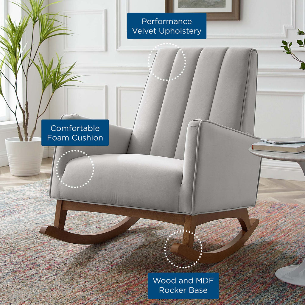 Sway Performance Velvet Rocking Chair in Light Gray