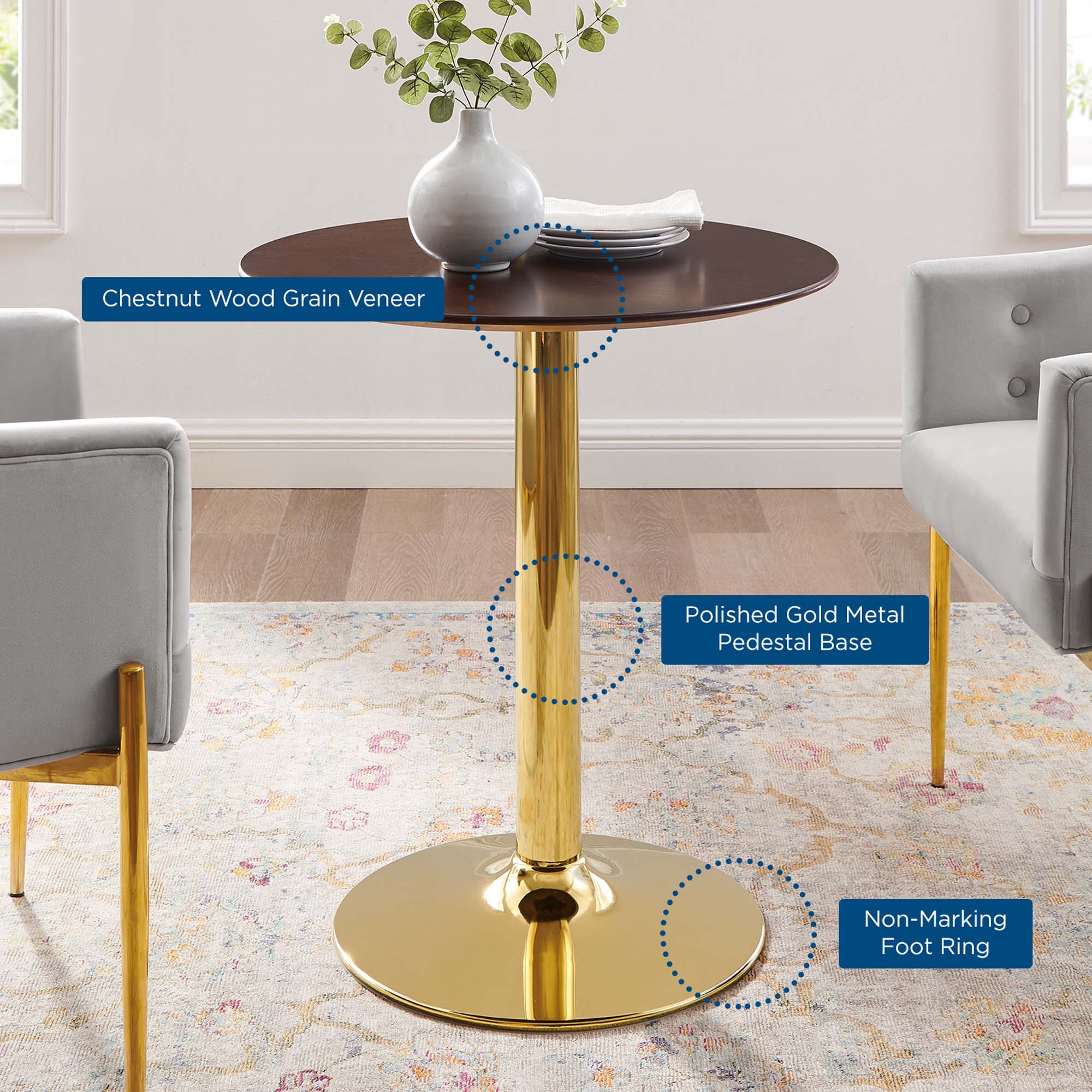 Verne 28" Dining Table in Gold Cherry Walnut