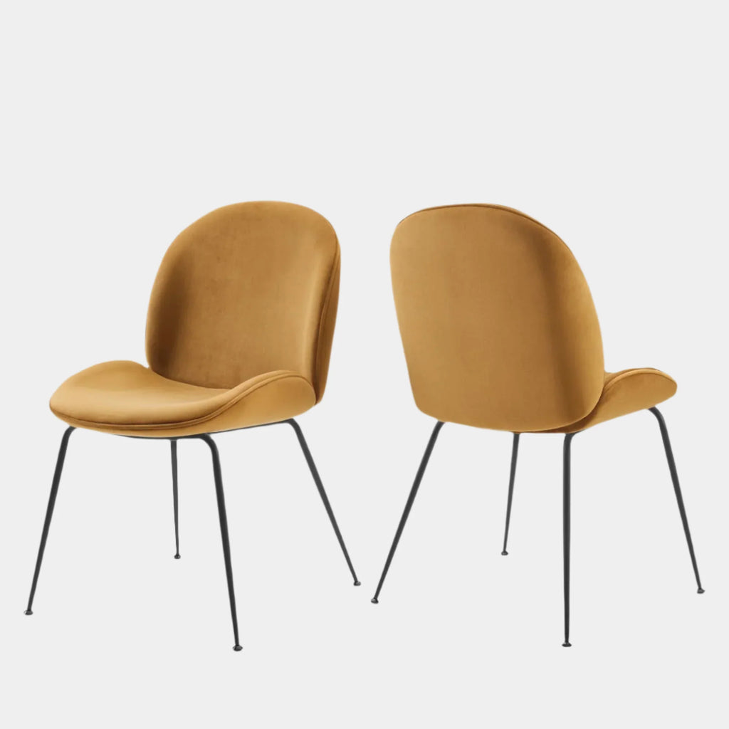 Scoop Black Powder Coated Steel Leg Performance Velvet Dining Chairs Set of 2