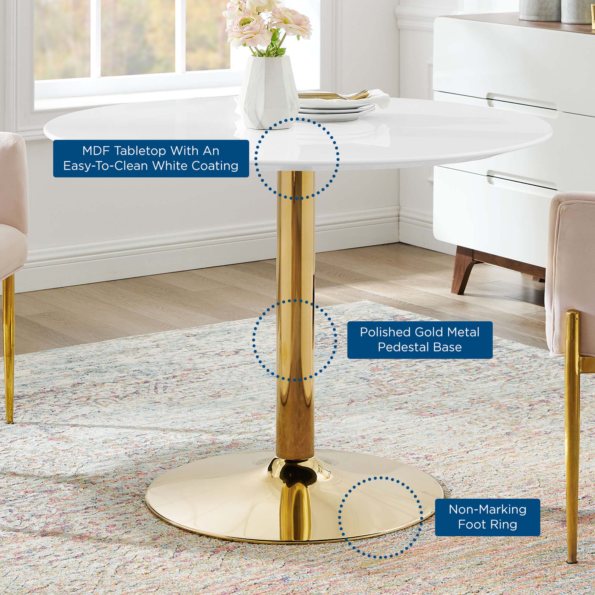 Verne 40" Dining Table in Gold White