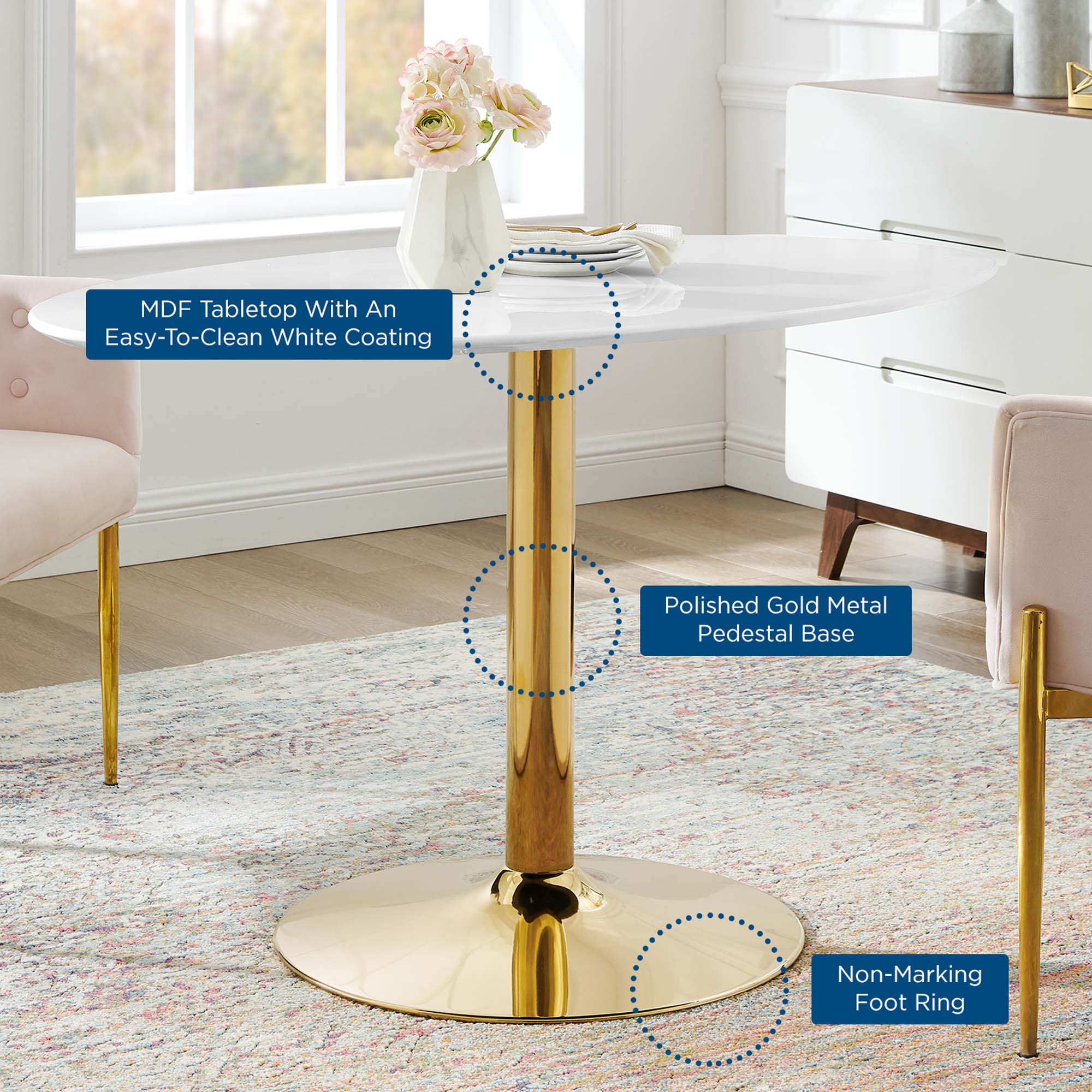 Verne 48" Oval Dining Table in Gold White