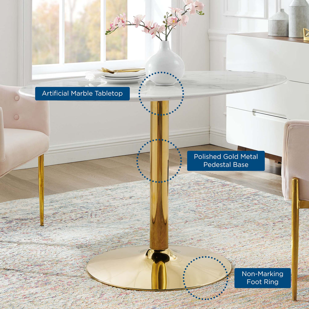 Verne 48" Oval Artificial Marble Dining Table in Gold White