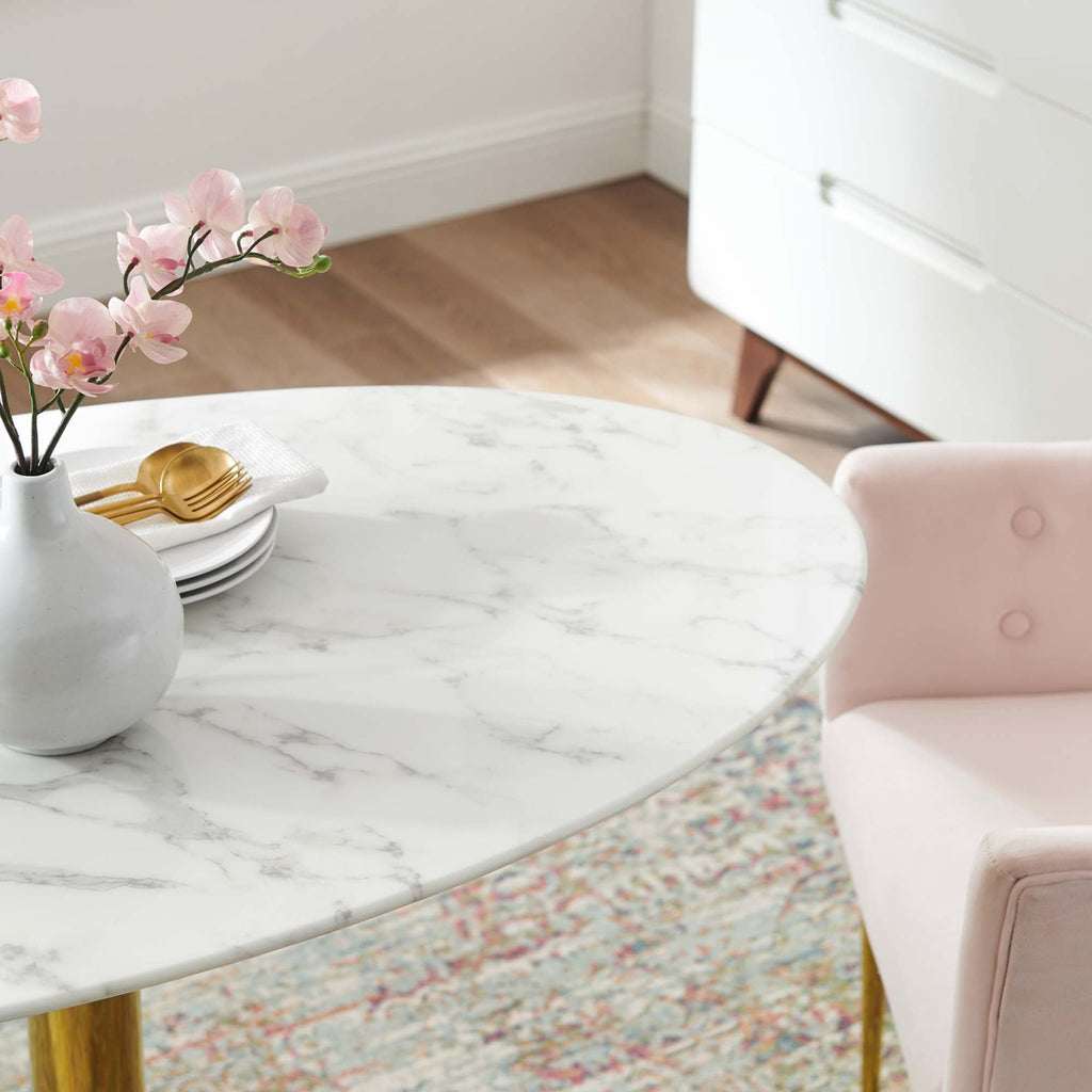 Verne 48" Oval Artificial Marble Dining Table in Gold White