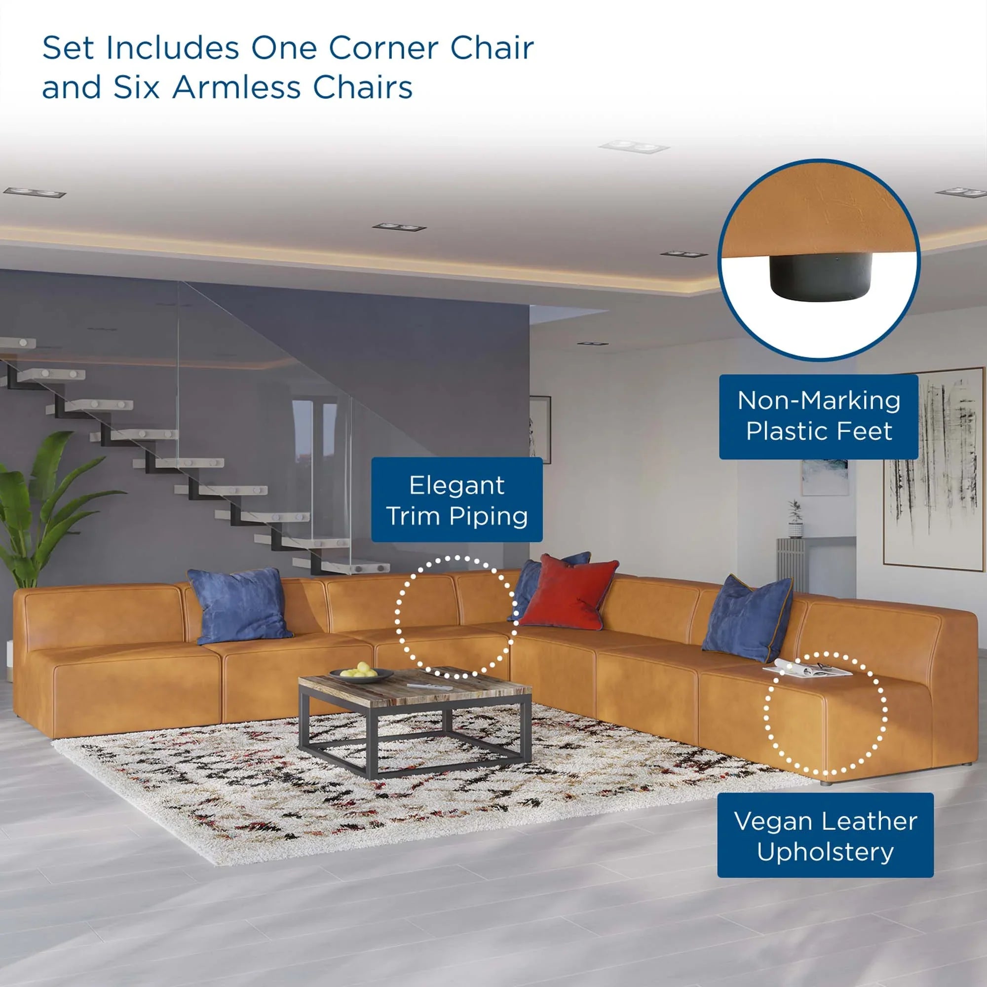 Mingle 7-Piece Vegan Leather Sectional Sofa