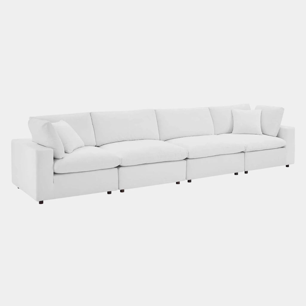 Commix Down Filled Overstuffed Performance Velvet 4-Seater Sofa in White