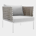 Harmony Sunbrella® Basket Weave Outdoor Patio Aluminum Armchair in Tan Gray