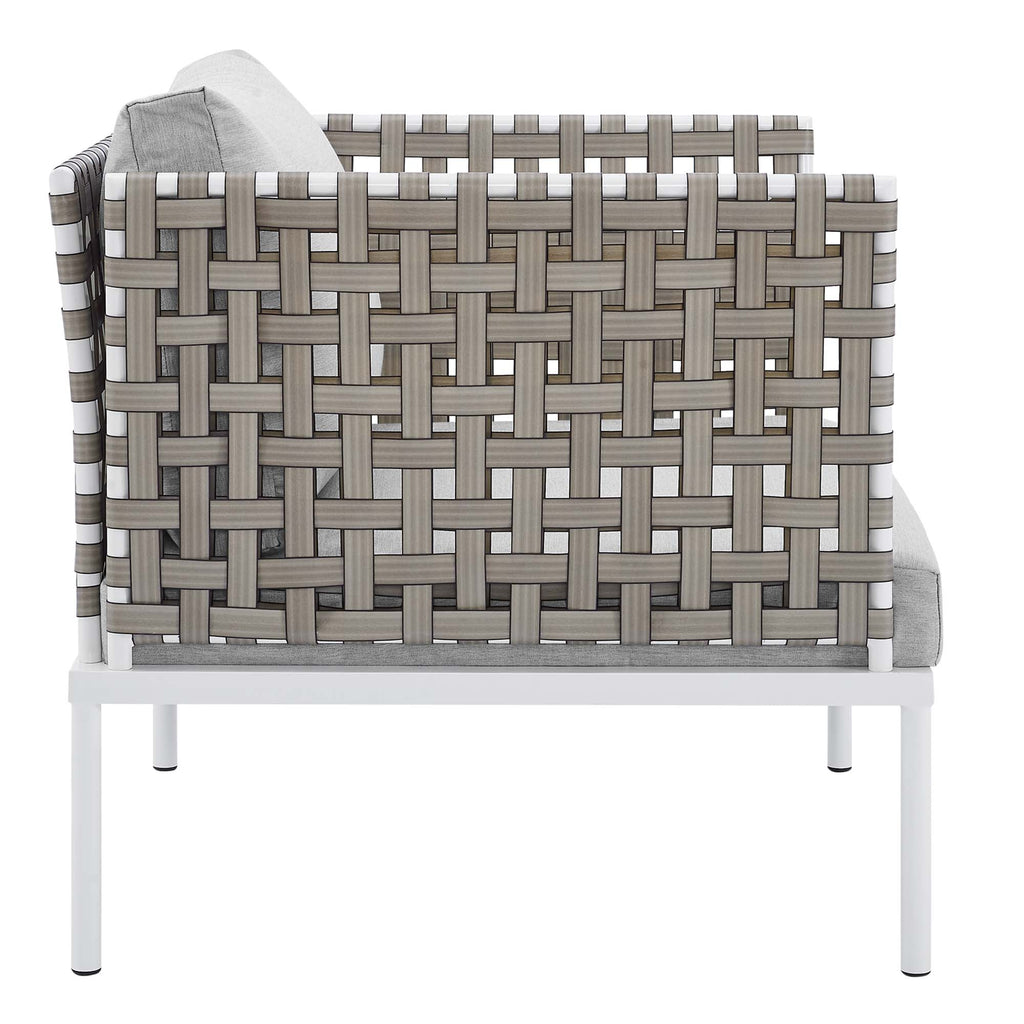 Harmony Sunbrella® Basket Weave Outdoor Patio Aluminum Armchair in Tan Gray