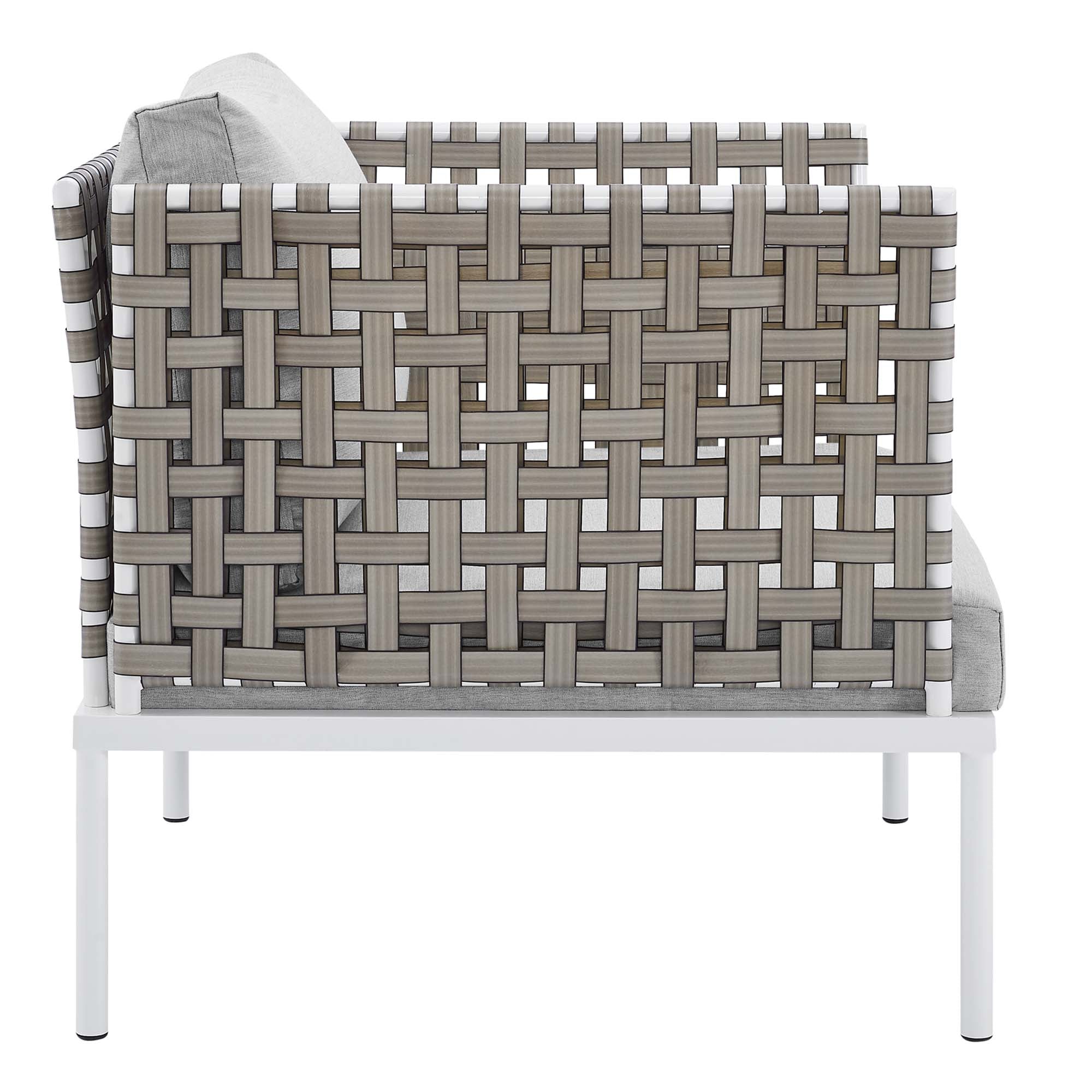 Harmony Sunbrella® Basket Weave Outdoor Patio Aluminum Armchair in Tan Gray