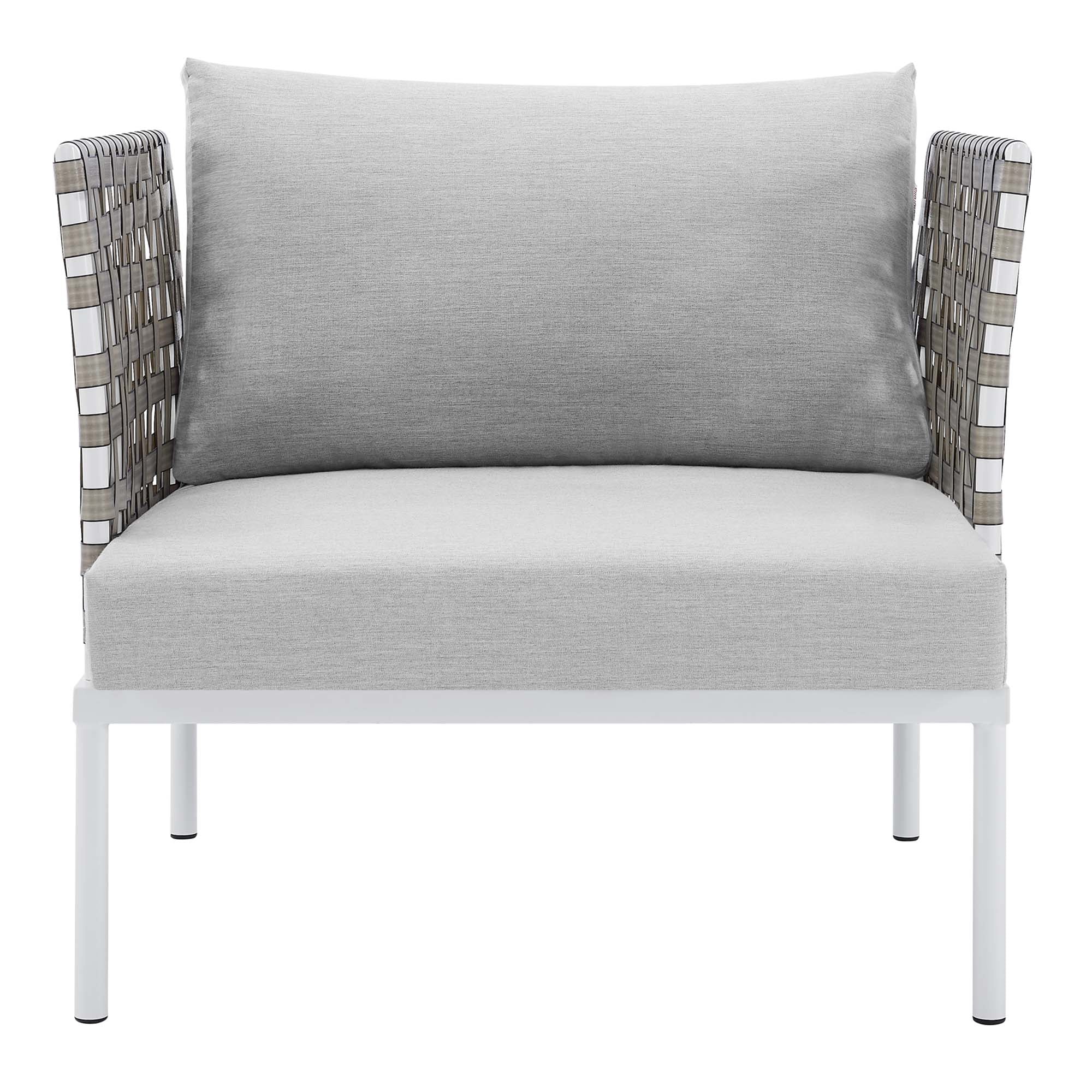 Harmony Sunbrella® Basket Weave Outdoor Patio Aluminum Armchair in Tan Gray
