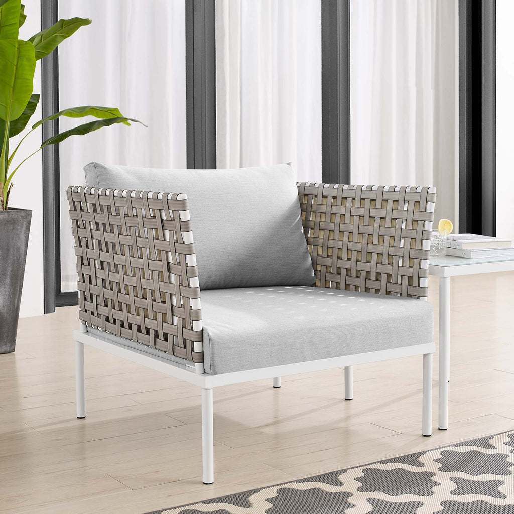 Harmony Sunbrella® Basket Weave Outdoor Patio Aluminum Armchair in Tan Gray