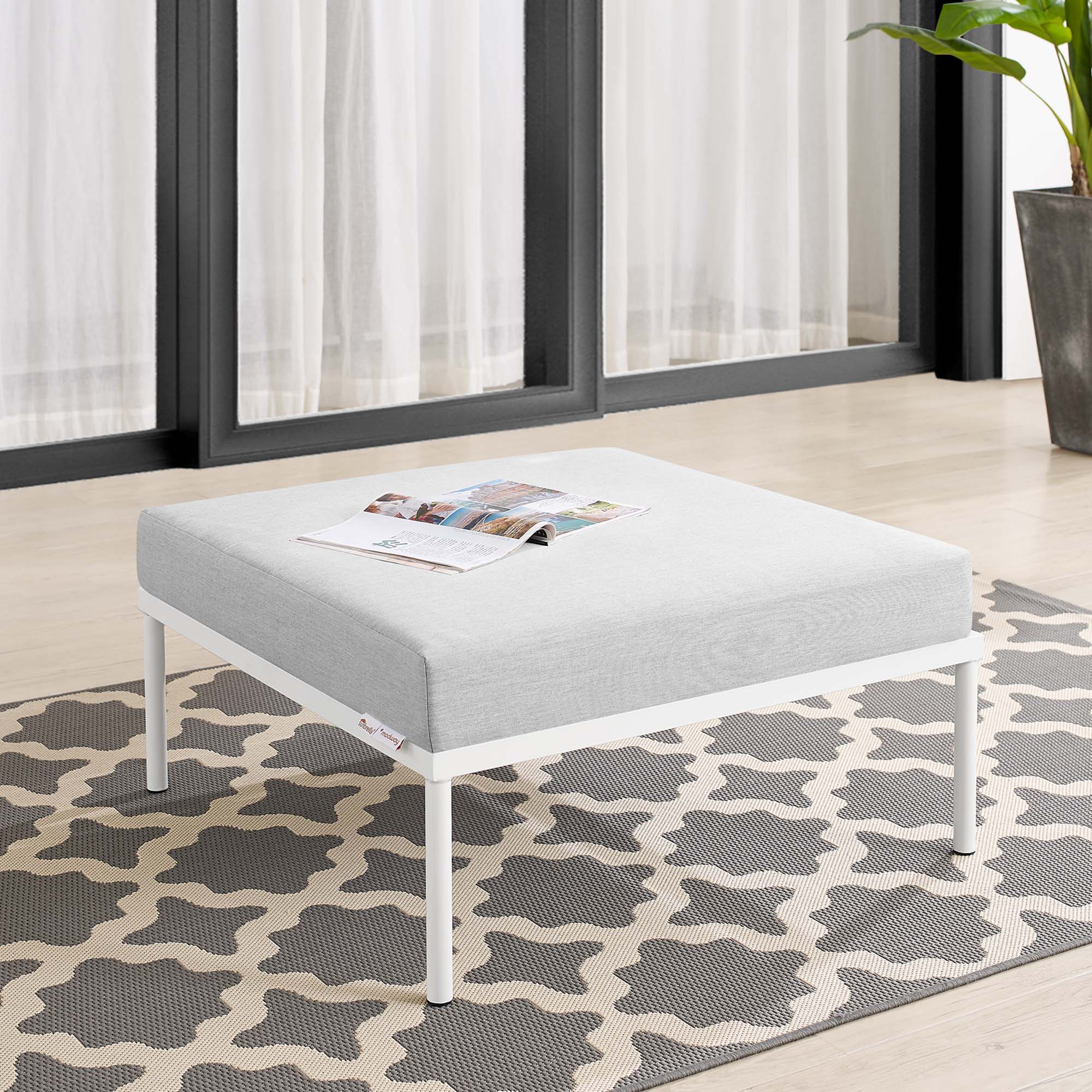 Harmony Sunbrella® Outdoor Patio Aluminum Ottoman in Gray