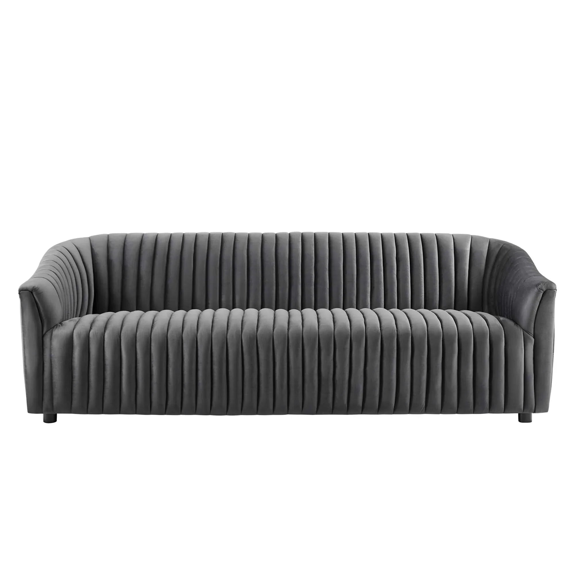Announce Performance Velvet Channel Tufted Sofa in Charcoal